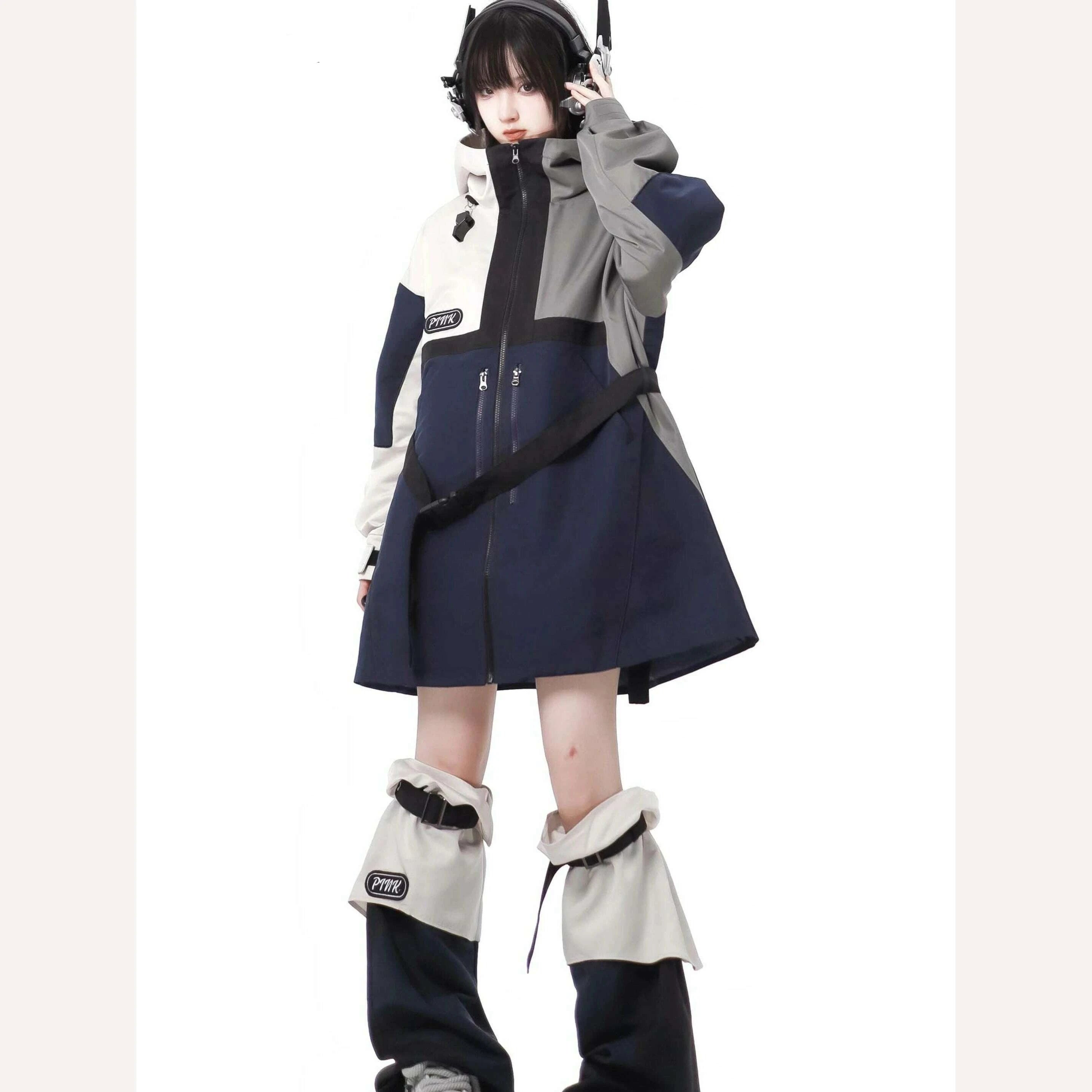 KIMLUD, Harajuku Y2g Color Matching Sweet Cool Girl Hooded Coat Skirt Sets Loose Slim Suspender Skirt Street Punk Hot Girl Two-Piece Set, KIMLUD Womens Clothes