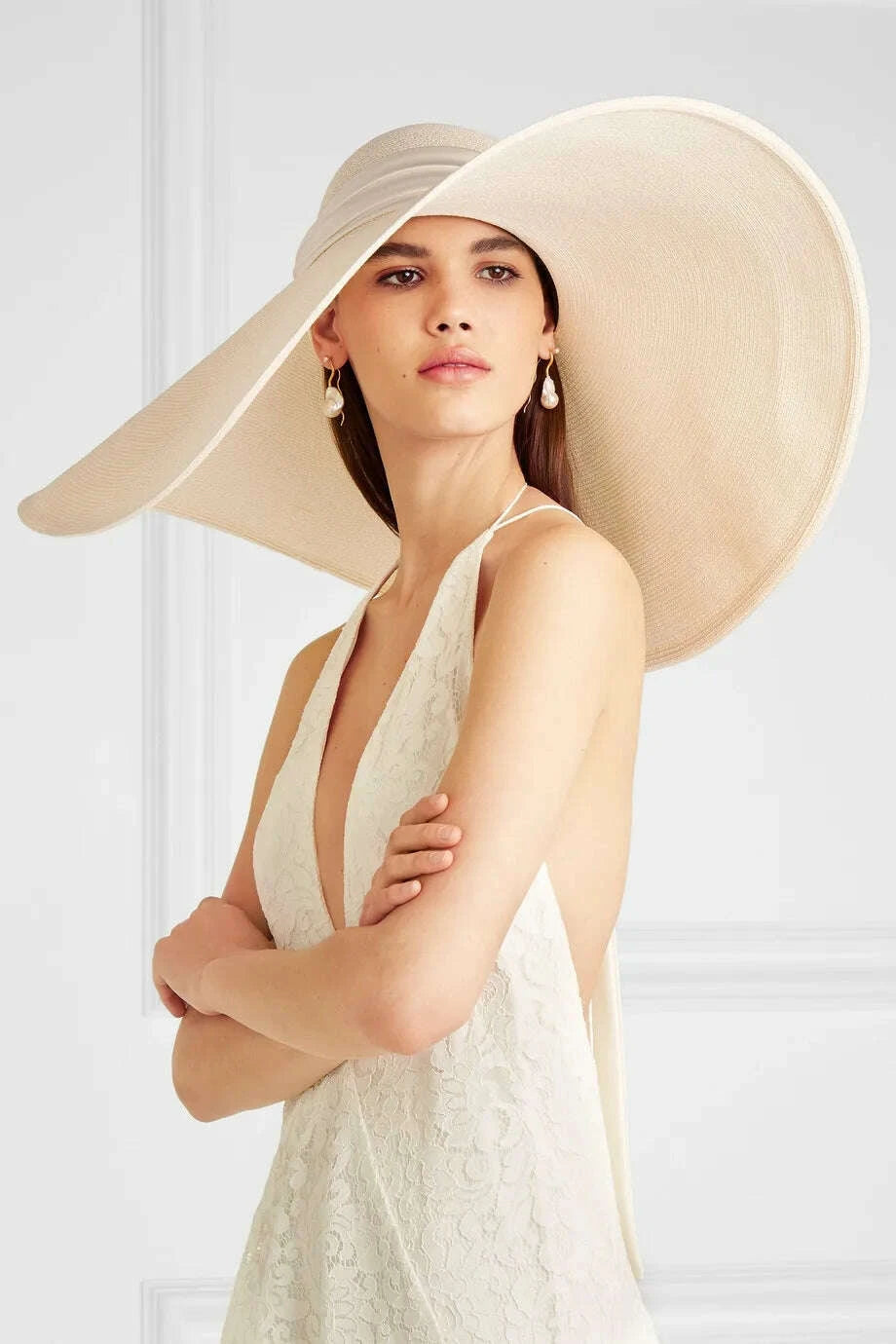 Hat Oversized Wide Brim Raffia Natural Beach Vacation Style | KIMLUD