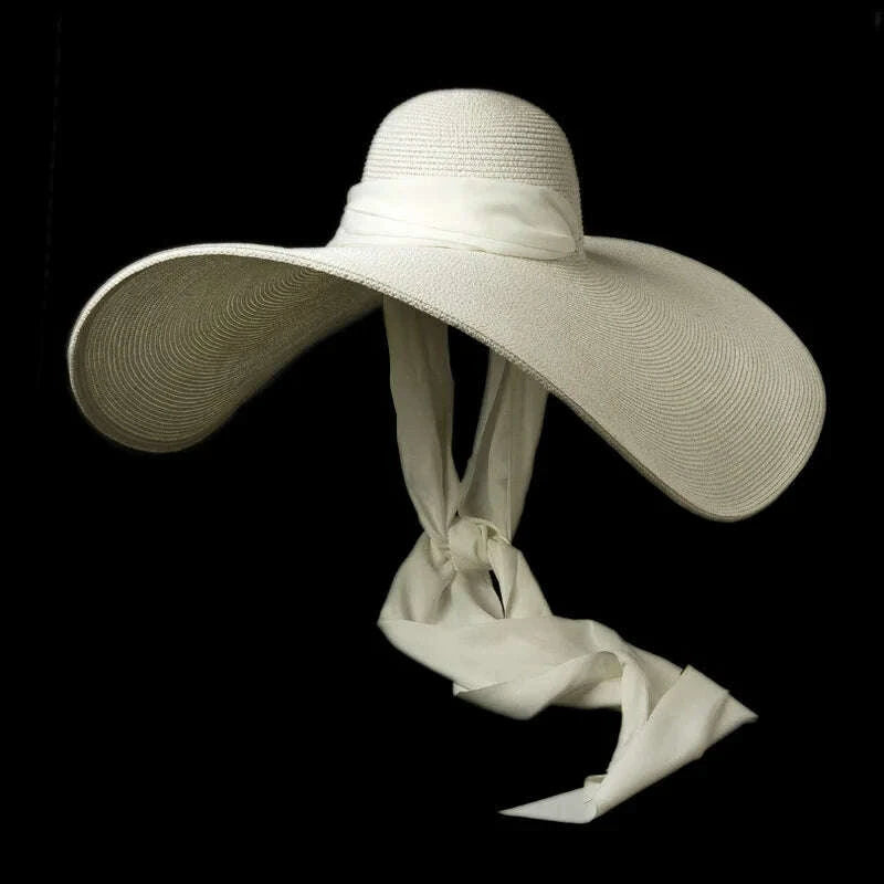 Hat Oversized Wide Brim Raffia Natural Beach Vacation Style | KIMLUD