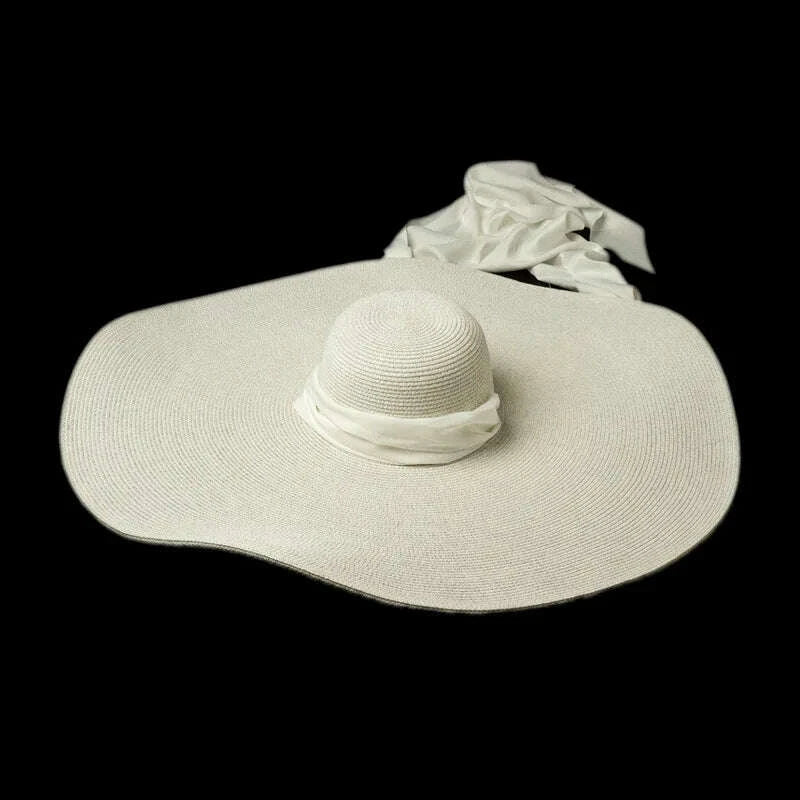 Hat Oversized Wide Brim Raffia Natural Beach Vacation Style | KIMLUD