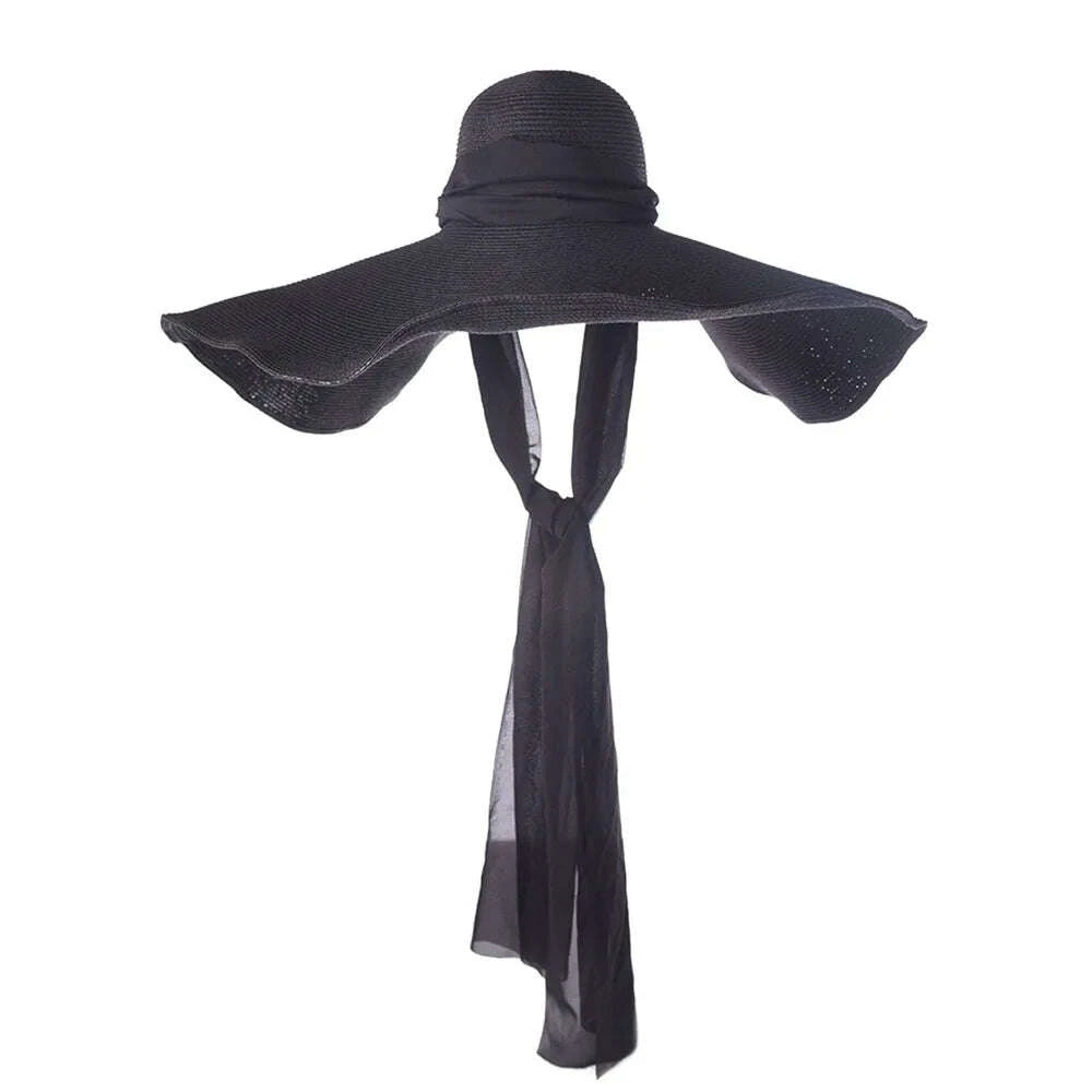 Hat Oversized Wide Brim Raffia Natural Beach Vacation Style | KIMLUD