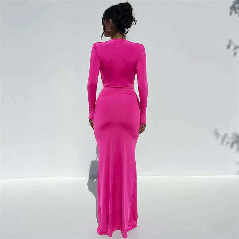KIMLUD, Hawthaw Women 2023 Autumn Winter Long Sleeve V Neck Party Club Streetwear Bodycon Black Long Dress Wholesale Items For Business, KIMLUD Womens Clothes