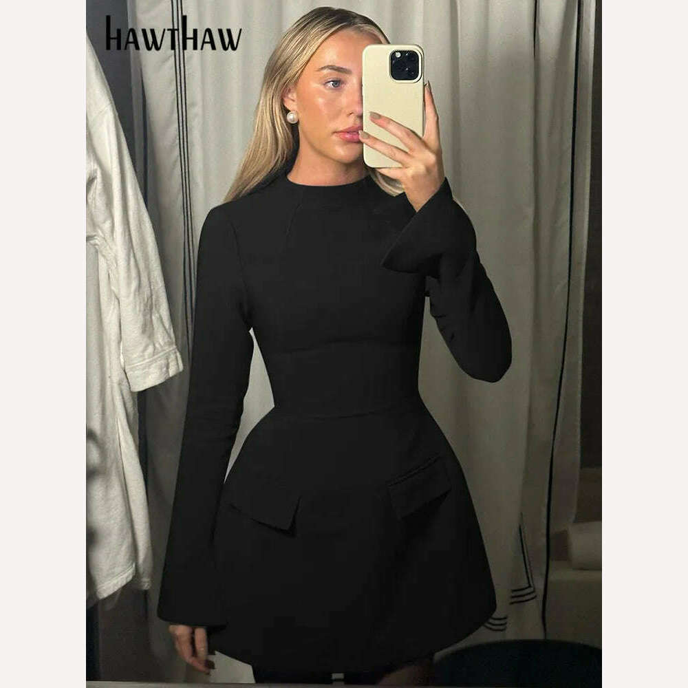 KIMLUD, Hawthaw Women 2024 Spring Autumn Elegant Long Sleeve Streetwear Bodycon Short Mini Dress Wholesale Items For Business, KIMLUD Womens Clothes