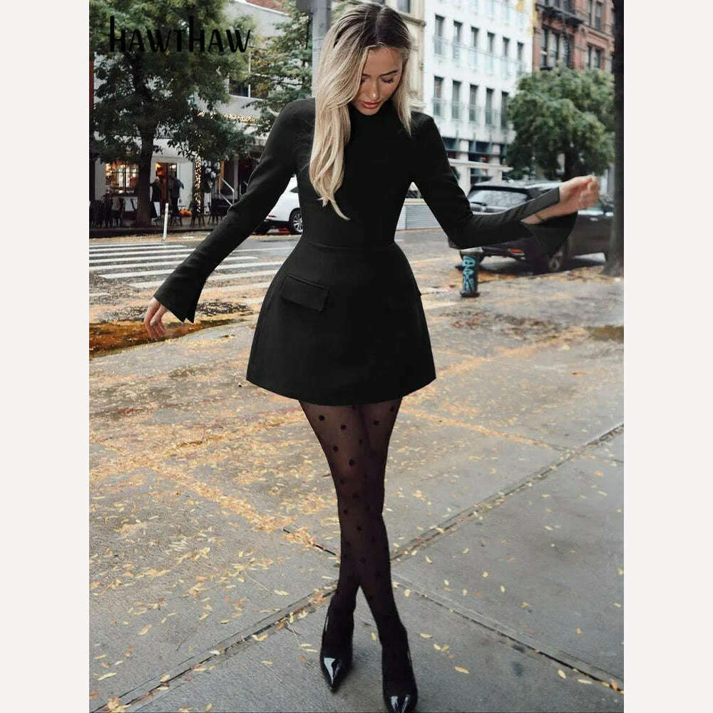KIMLUD, Hawthaw Women 2024 Spring Autumn Elegant Long Sleeve Streetwear Bodycon Short Mini Dress Wholesale Items For Business, KIMLUD Womens Clothes