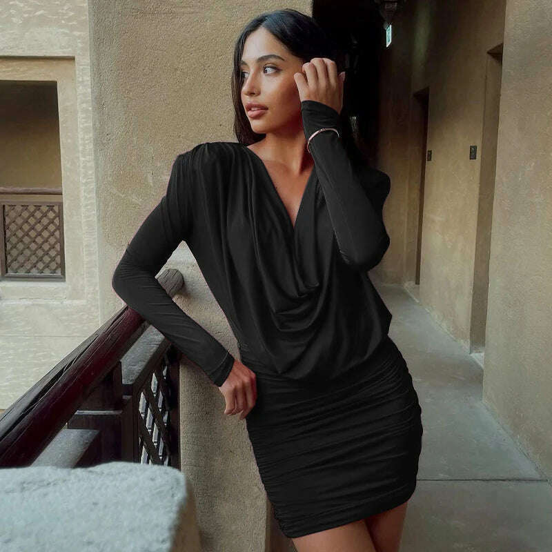 KIMLUD, Hawthaw Women 2024 Spring Autumn Long Sleeve Party Club Evening Streetwear Bodycon Red Mini Dress Wholesale Items For Business, KIMLUD Womens Clothes