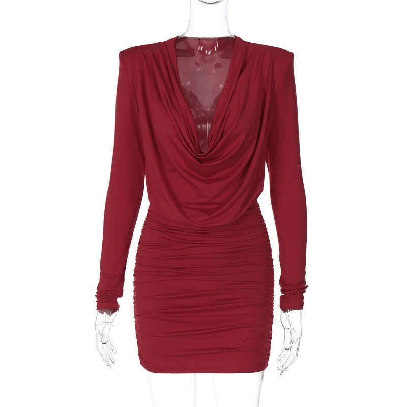 KIMLUD, Hawthaw Women 2024 Spring Autumn Long Sleeve Party Club Evening Streetwear Bodycon Red Mini Dress Wholesale Items For Business, KIMLUD Womens Clothes