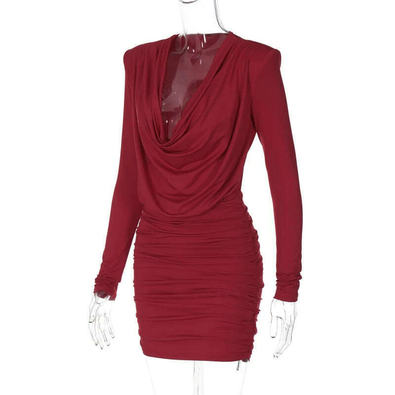 KIMLUD, Hawthaw Women 2024 Spring Autumn Long Sleeve Party Club Evening Streetwear Bodycon Red Mini Dress Wholesale Items For Business, KIMLUD Womens Clothes
