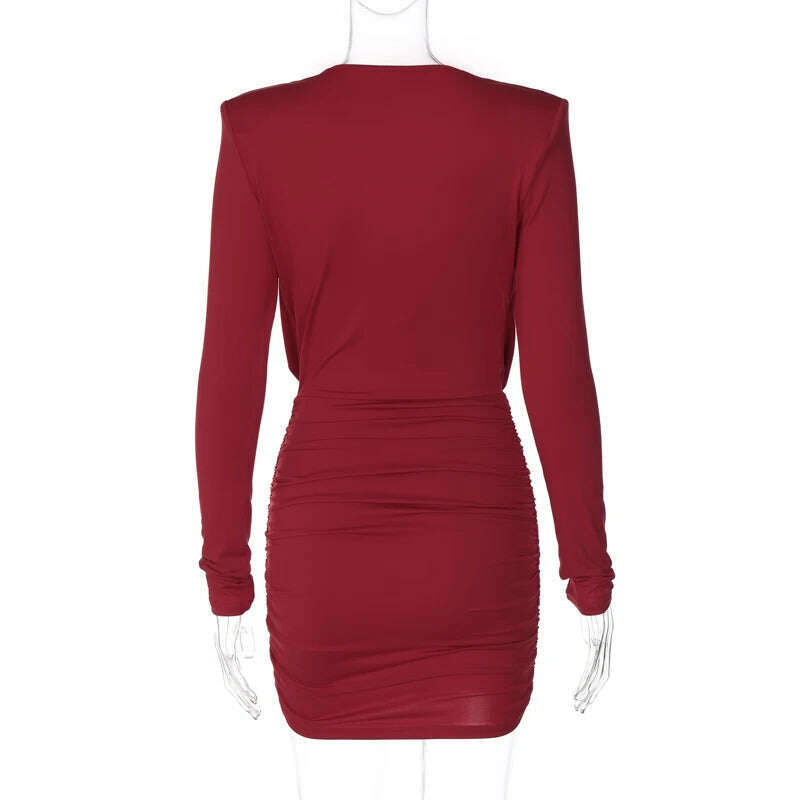 KIMLUD, Hawthaw Women 2024 Spring Autumn Long Sleeve Party Club Evening Streetwear Bodycon Red Mini Dress Wholesale Items For Business, KIMLUD Womens Clothes
