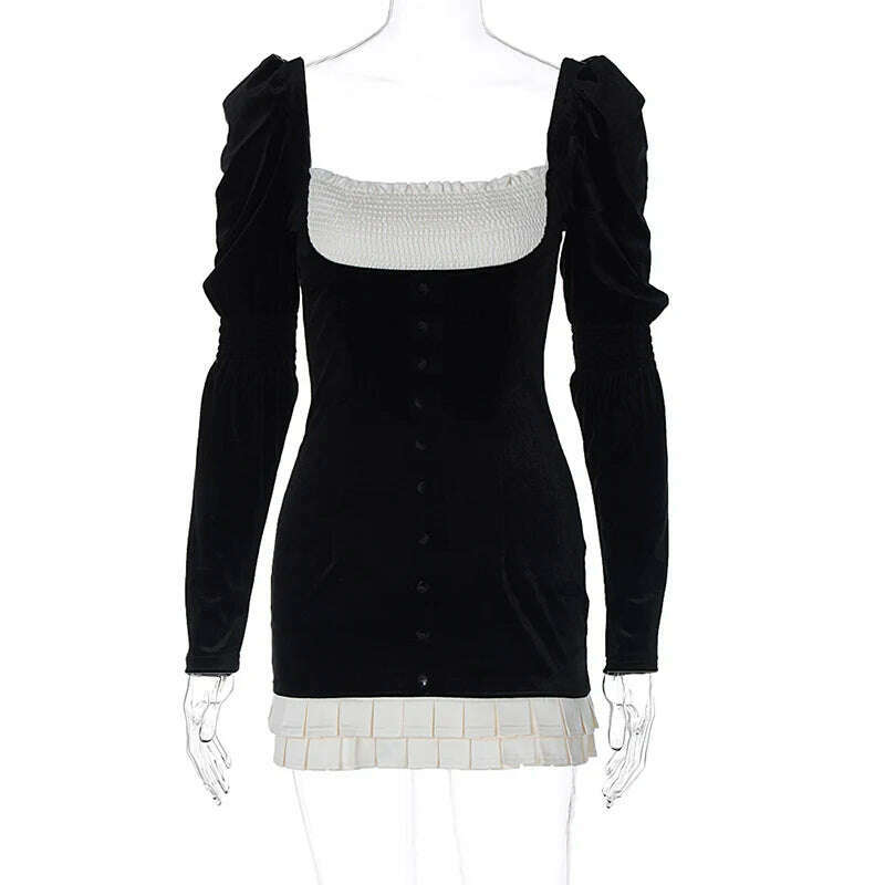 KIMLUD, Hawthaw Women 2024 Spring Autumn Long Sleeve Party Club Velvet Streetwear Bodycon Black Mini Dress Wholesale Items For Business, KIMLUD Womens Clothes