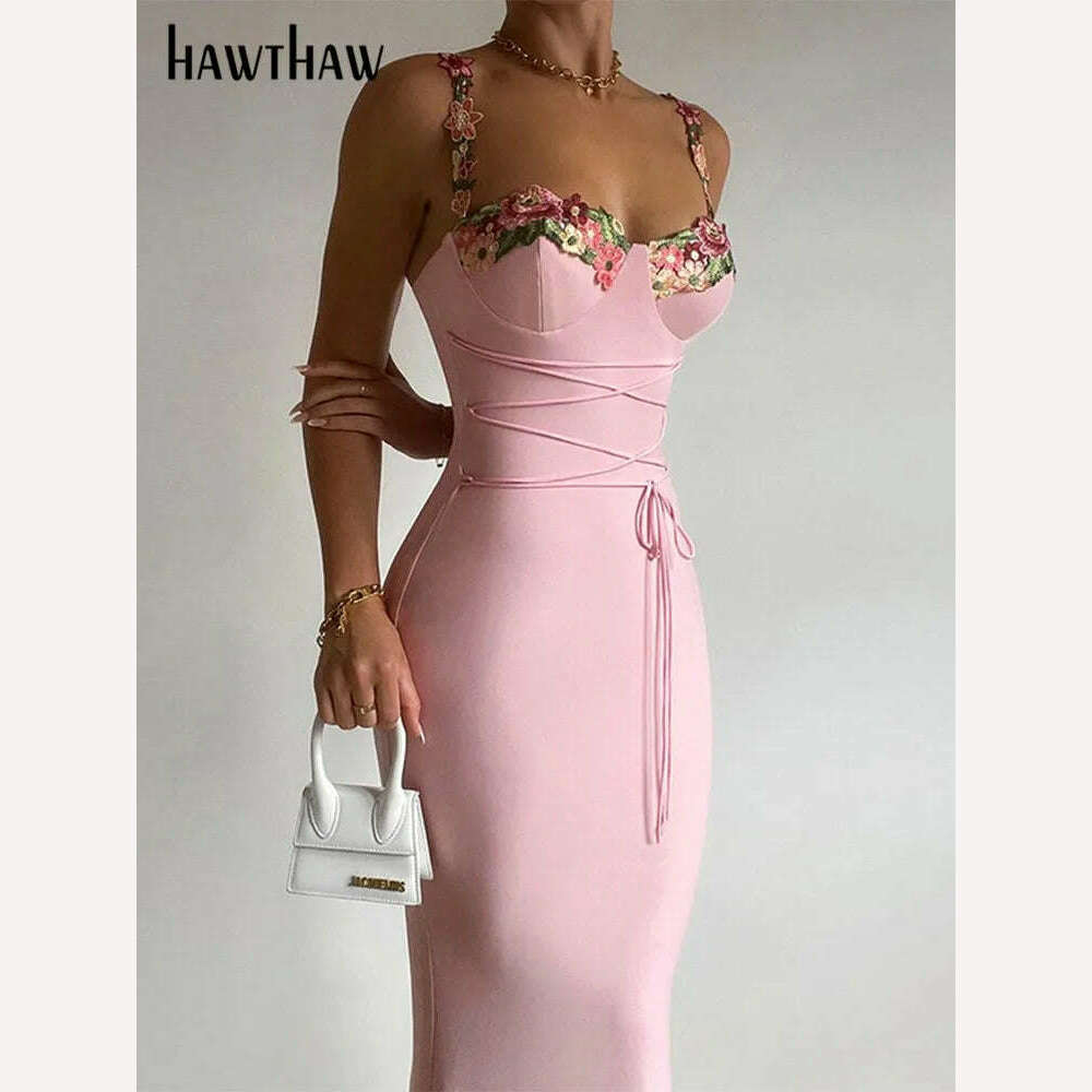 KIMLUD, Hawthaw Women Elegant Pary Club Evening Birthday Streetwear Bodycon Midi Dress 2024 Summer Clothes Wholesale Items For Business, KIMLUD Womens Clothes