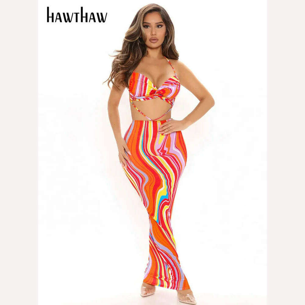KIMLUD, Hawthaw Women Sleeveless V Neck Hollow Out Printed Bodycon Beach Vacation Backless Long Dress 2022 Summer Clothes Streetwear, KIMLUD Womens Clothes