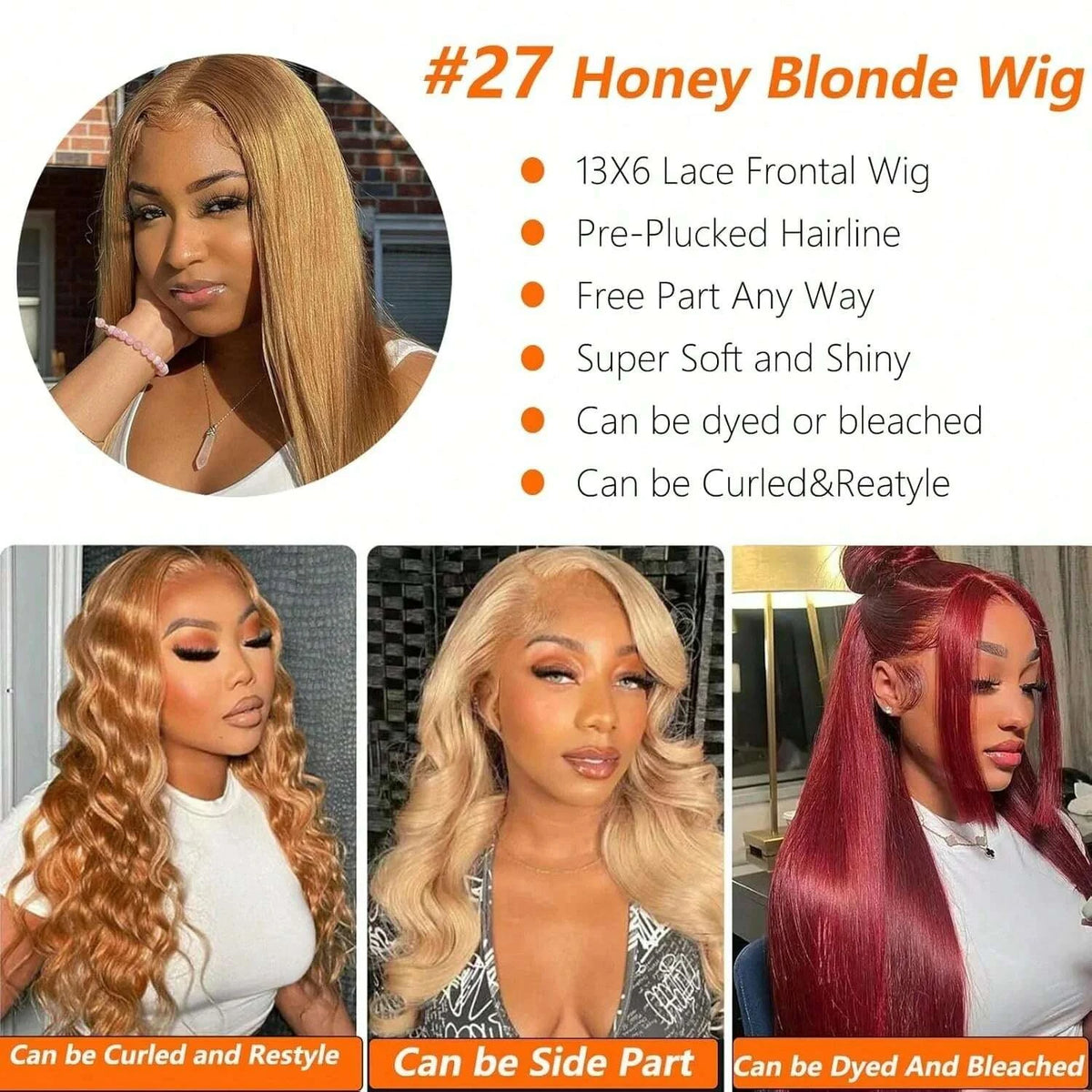 HD Lace Front Wig - Straight - Swiss Lace - 27 Honey Blonde | KIMLUD