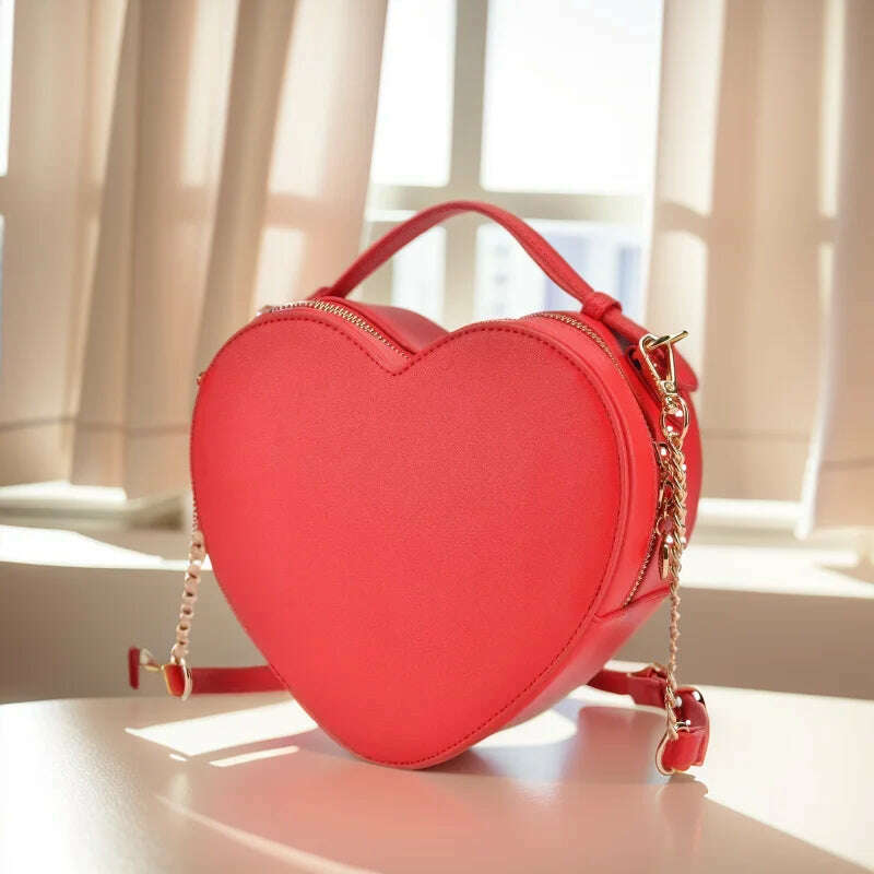 Heart Shape Bag Crossbody Purse for women Love Bag Zip Around Shoulder Bag Solid color handbag for Girl - KIMLUD