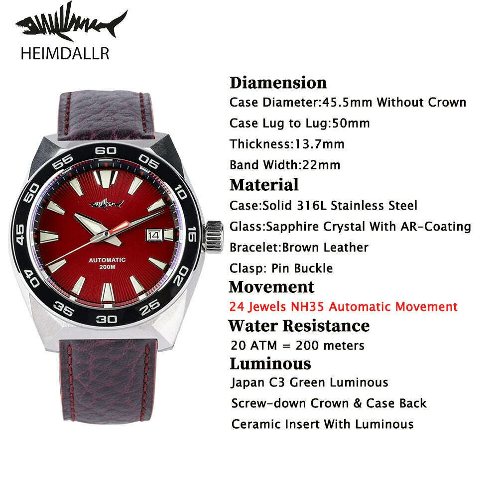 KIMLUD, Heimdallr Monster Diver men Watch Frost Blue Dial Sapphire Crystal NH35 Automatic Mechanical 200m Waterproof Full Luminous Watch, KIMLUD Womens Clothes