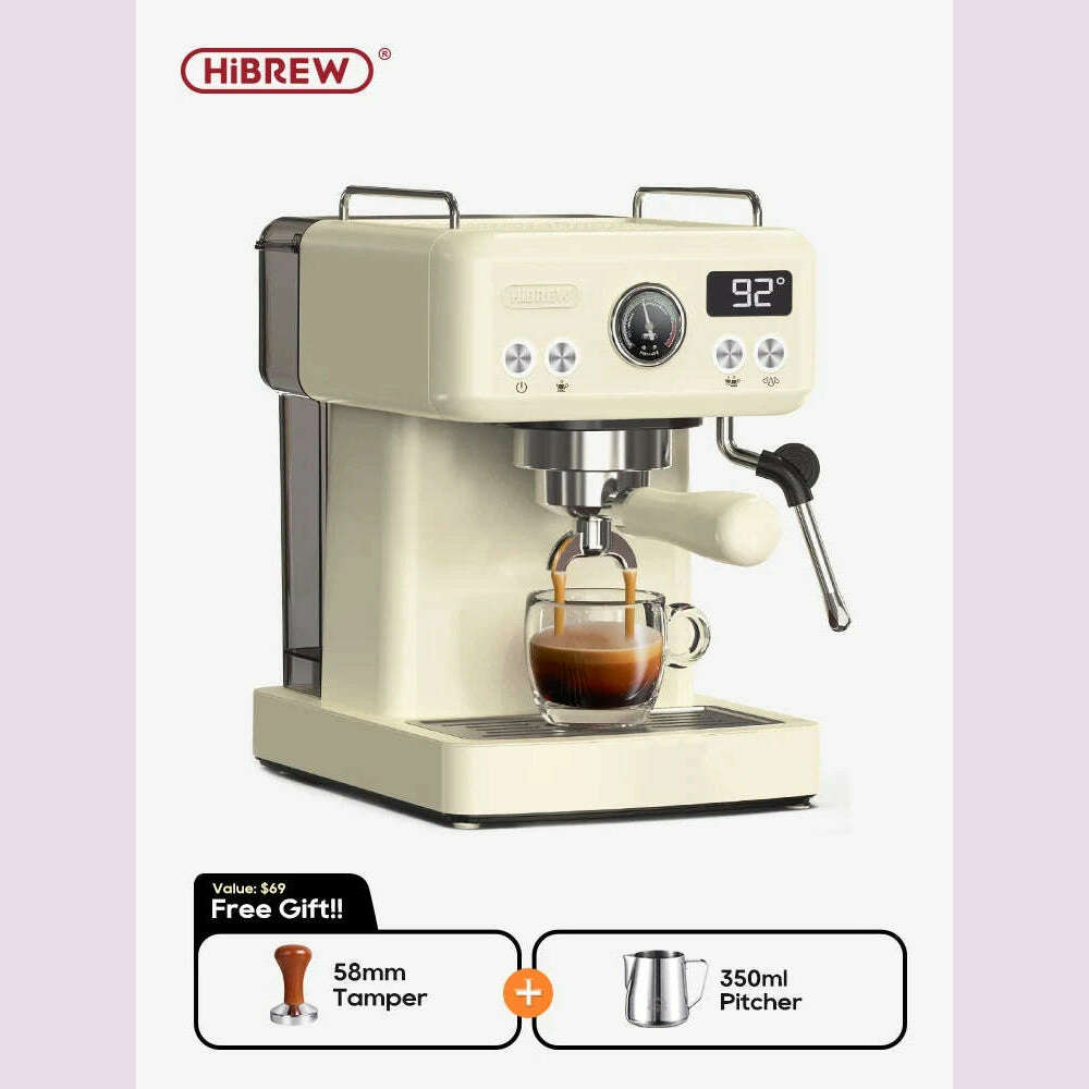 HiBREW 20Bar Semi Automatic Espresso Coffee Machine 58mm Portafilter Temperature Adjustable Cappuccino Coffee Maker Metal Case - KIMLUD