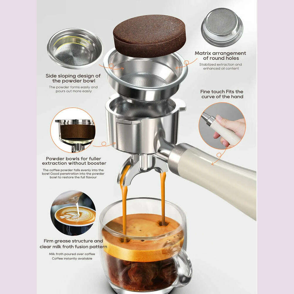 HiBREW 20Bar Semi Automatic Espresso Coffee Machine 58mm Portafilter Temperature Adjustable Cappuccino Coffee Maker Metal Case - KIMLUD