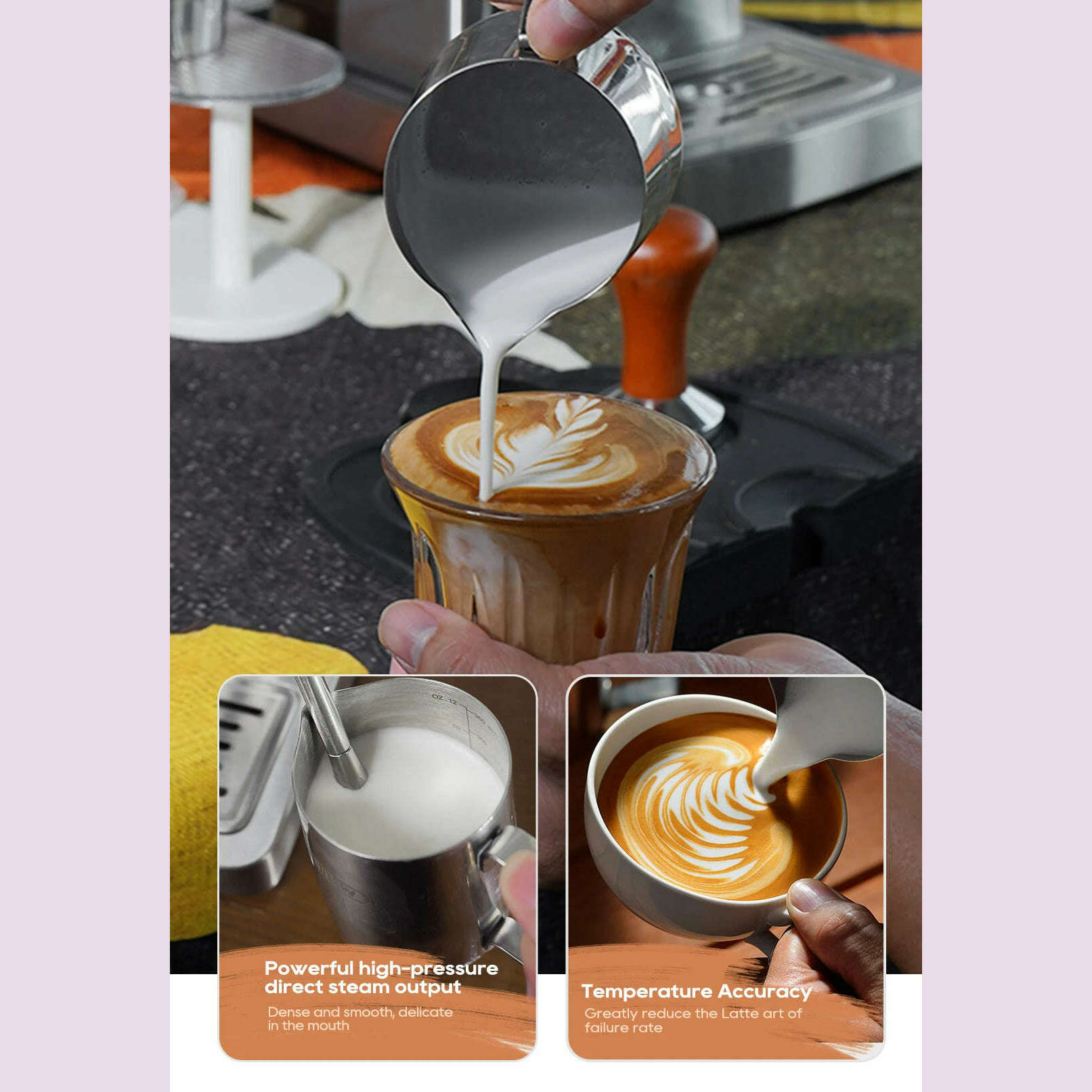 HiBREW 20Bar Semi Automatic Espresso Coffee Machine 58mm Portafilter Temperature Adjustable Cappuccino Coffee Maker Metal Case - KIMLUD