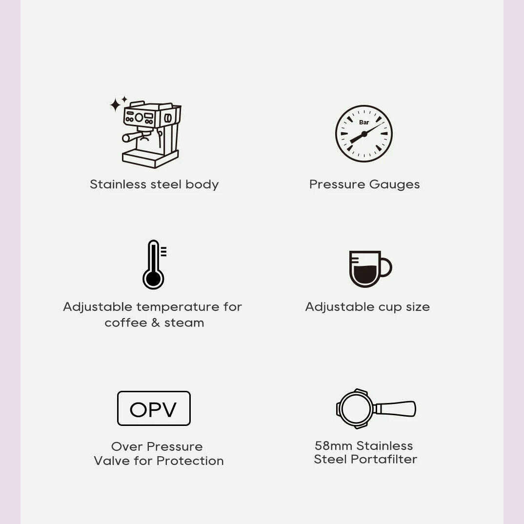 HiBREW 20Bar Semi Automatic Espresso Coffee Machine 58mm Portafilter Temperature Adjustable Cappuccino Coffee Maker Metal Case - KIMLUD