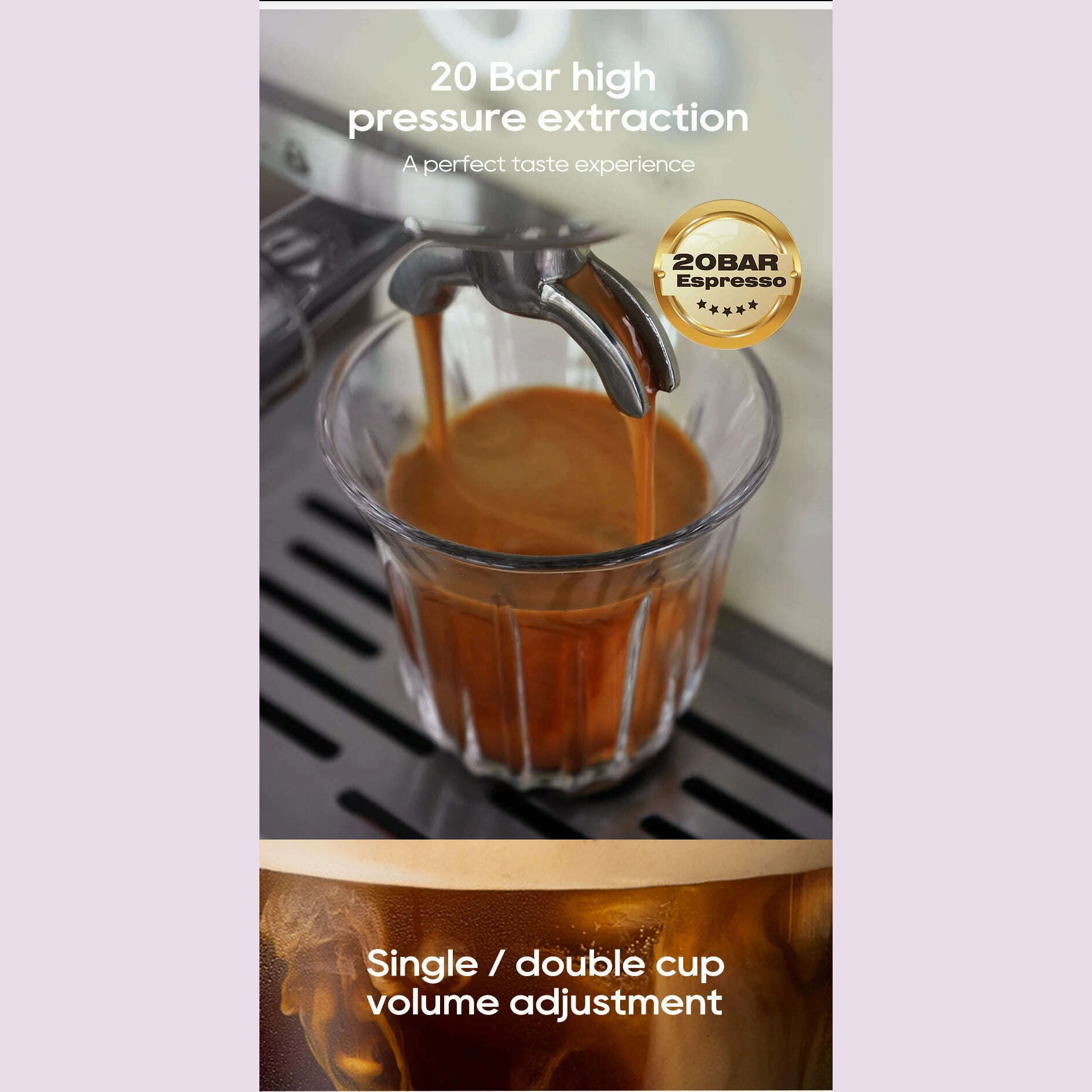 HiBREW 20Bar Semi Automatic Espresso Coffee Machine 58mm Portafilter Temperature Adjustable Cappuccino Coffee Maker Metal Case - KIMLUD