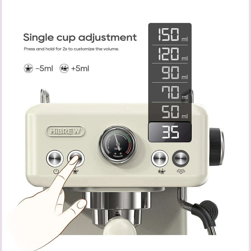 HiBREW 20Bar Semi Automatic Espresso Coffee Machine 58mm Portafilter Temperature Adjustable Cappuccino Coffee Maker Metal Case - KIMLUD