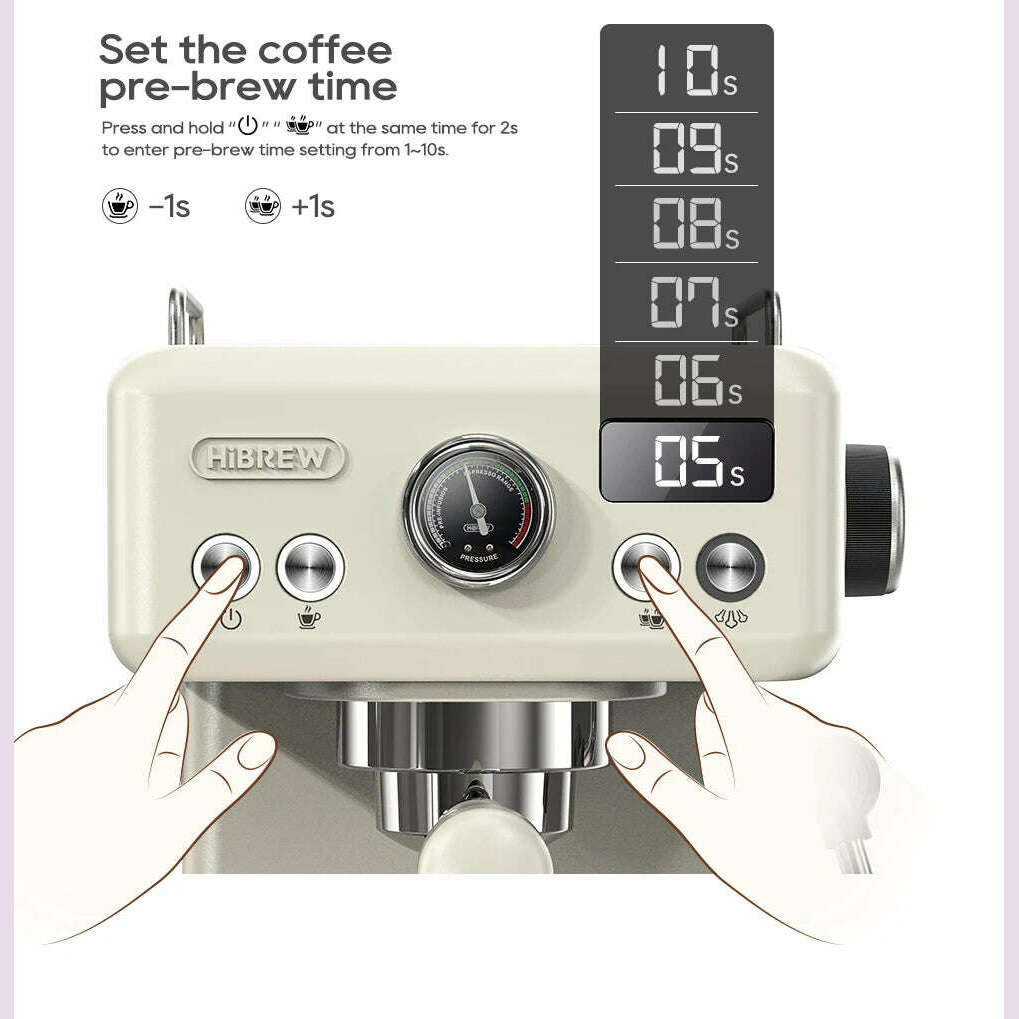 HiBREW 20Bar Semi Automatic Espresso Coffee Machine 58mm Portafilter Temperature Adjustable Cappuccino Coffee Maker Metal Case - KIMLUD