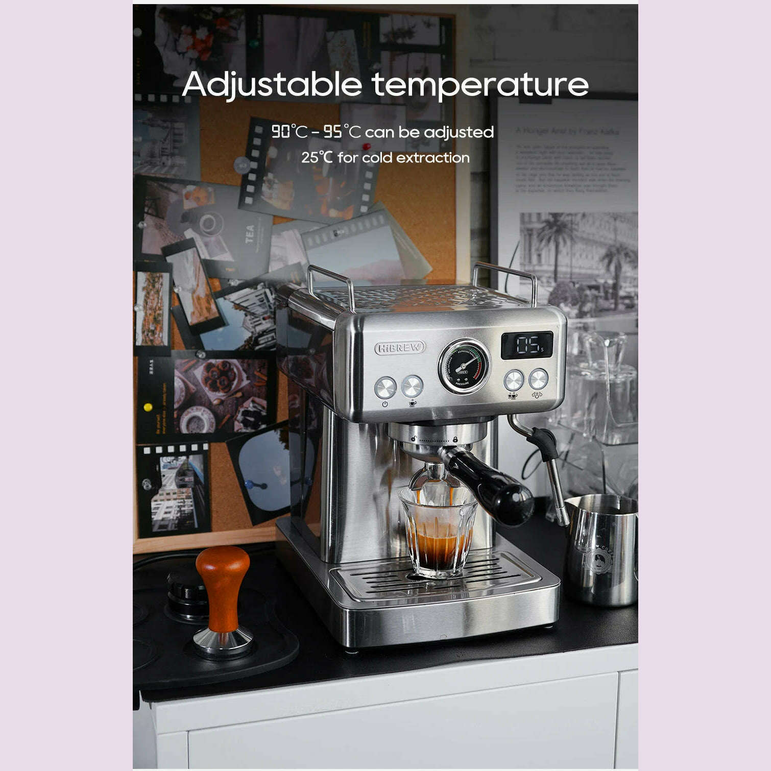 HiBREW 20Bar Semi Automatic Espresso Coffee Machine Temperature Adjustable 58mm Portafilter Cold/Hot Coffee Maker Metal CaseH10A - KIMLUD