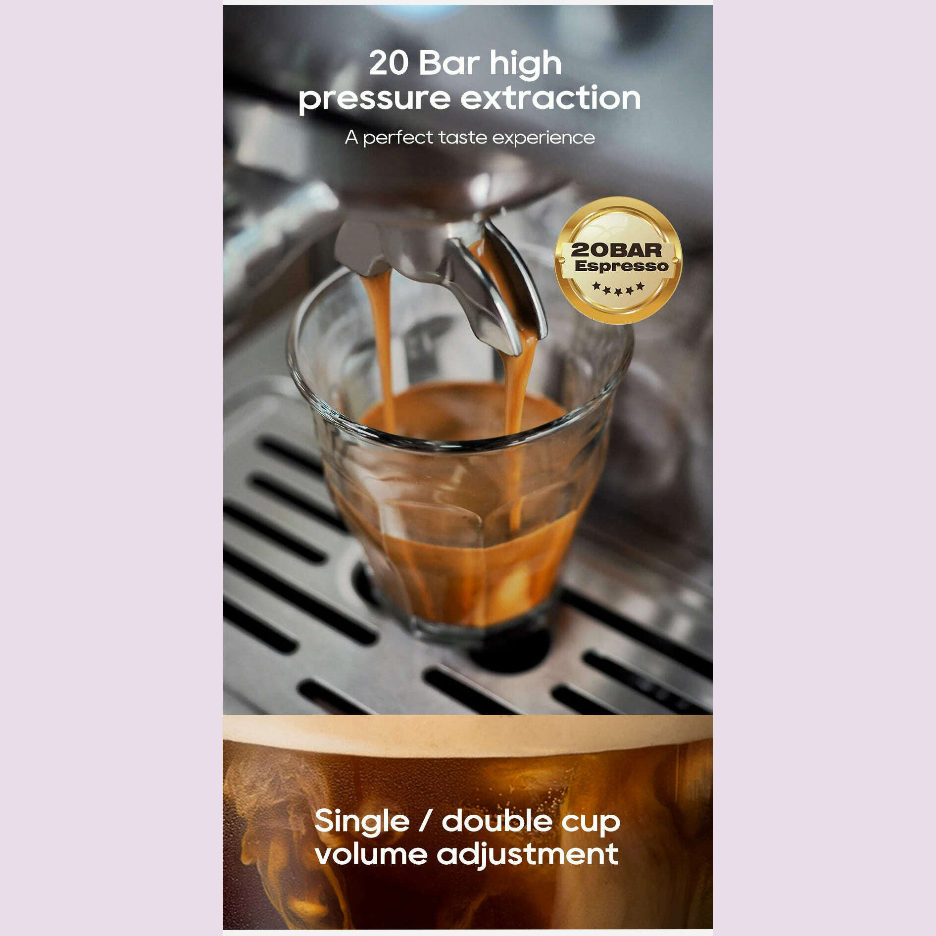 HiBREW 20Bar Semi Automatic Espresso Coffee Machine Temperature Adjustable 58mm Portafilter Cold/Hot Coffee Maker Metal CaseH10A - KIMLUD