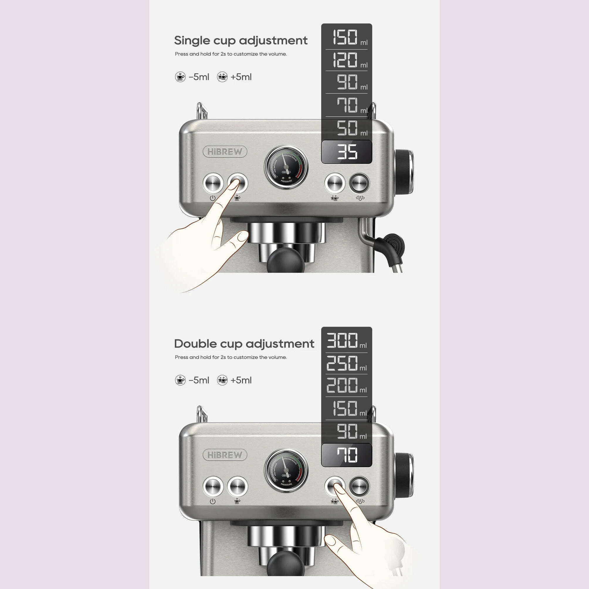 HiBREW 20Bar Semi Automatic Espresso Coffee Machine Temperature Adjustable 58mm Portafilter Cold/Hot Coffee Maker Metal CaseH10A - KIMLUD