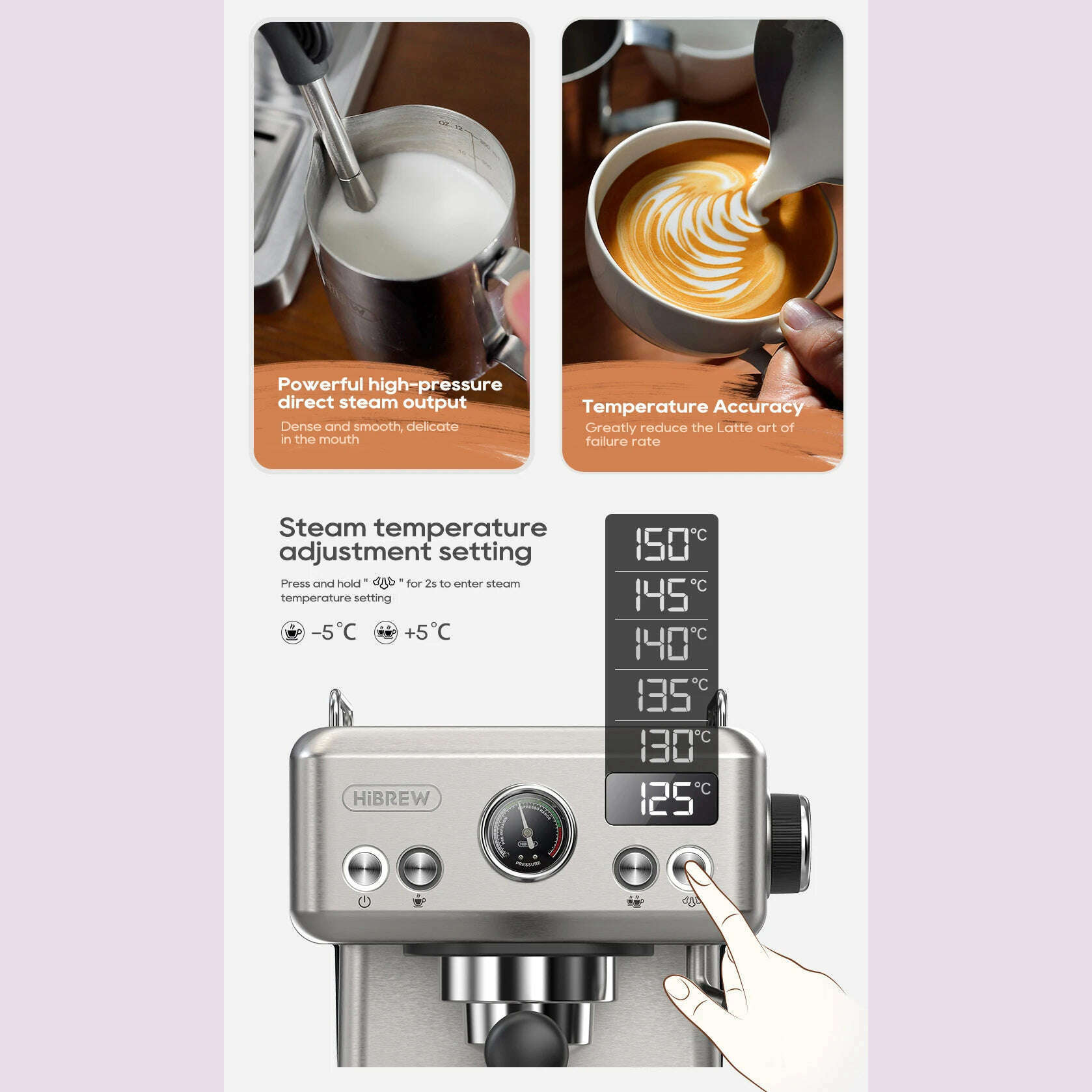 HiBREW 20Bar Semi Automatic Espresso Coffee Machine Temperature Adjustable 58mm Portafilter Cold/Hot Coffee Maker Metal CaseH10A - KIMLUD