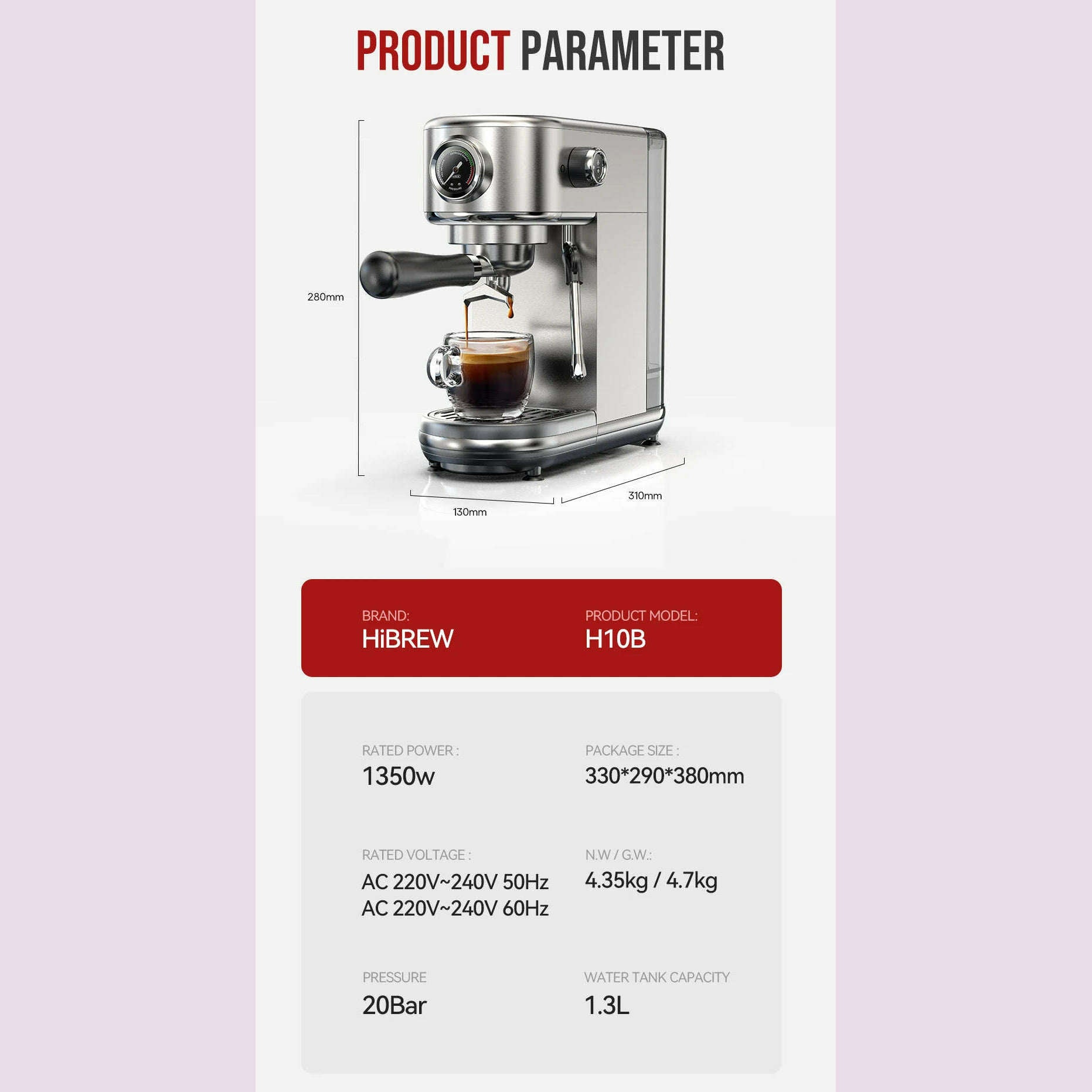 KIMLUD, HiBREW 20Bar Semi Automatic Espresso Coffee Machine Temperature Adjustable Cold/Hot Super Slim Coffee Maker Cappuccino H10B, KIMLUD Womens Clothes