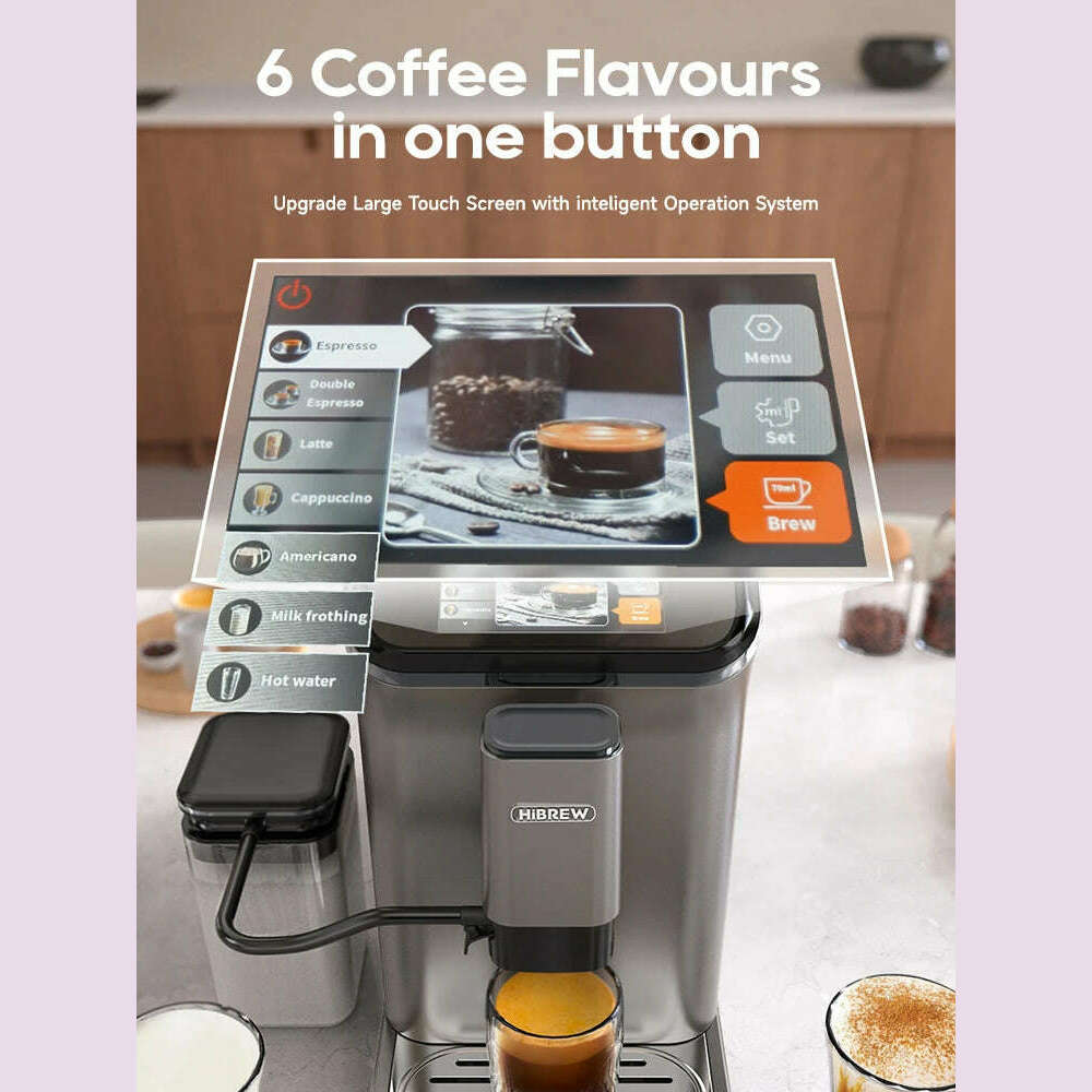 HiBREW Fully Automatic Espresso Machine Cappuccino Milk System 6 Coffee Varieties Intuitive Touch Display With Grinder H16 - KIMLUD