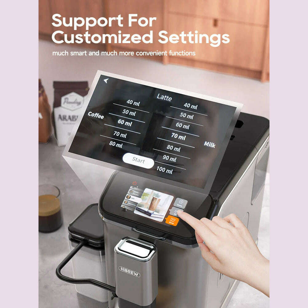 HiBREW Fully Automatic Espresso Machine Cappuccino Milk System 6 Coffee Varieties Intuitive Touch Display With Grinder H16 - KIMLUD