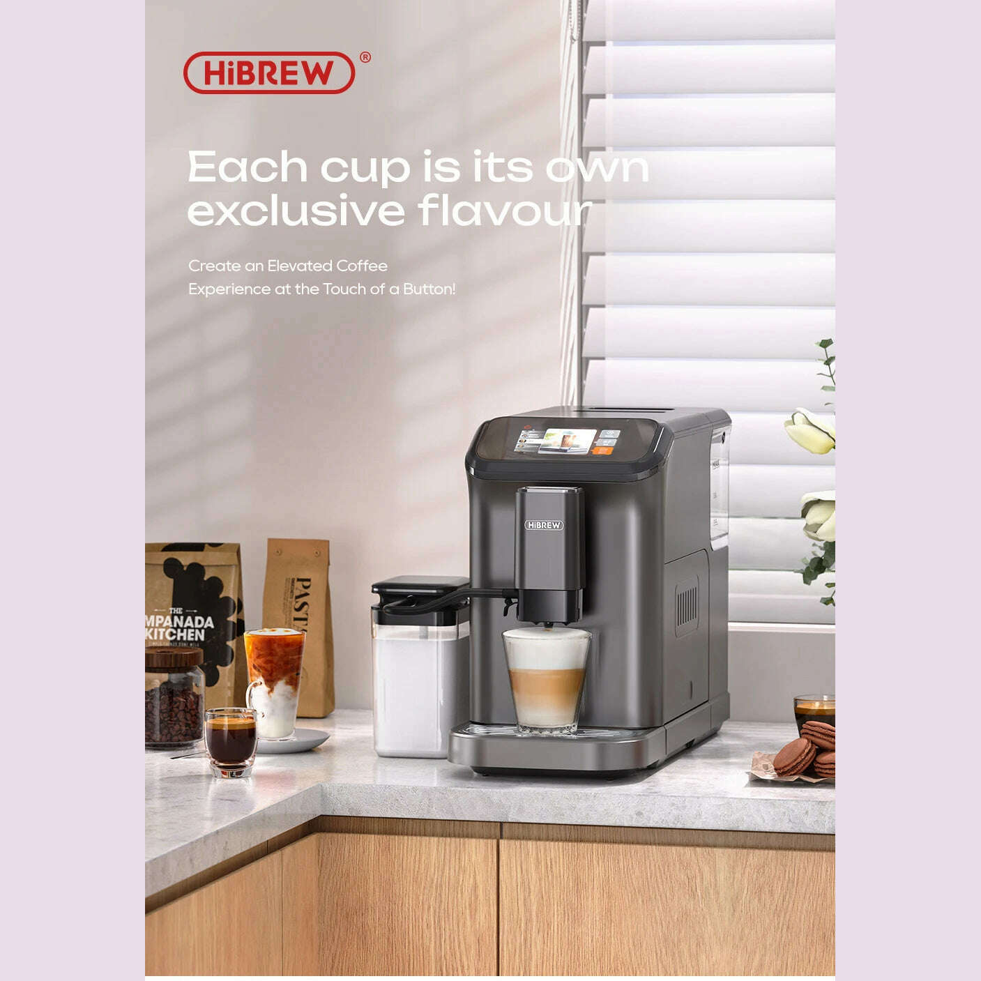 HiBREW Fully Automatic Espresso Machine Cappuccino Milk System 6 Coffee Varieties Intuitive Touch Display With Grinder H16 - KIMLUD