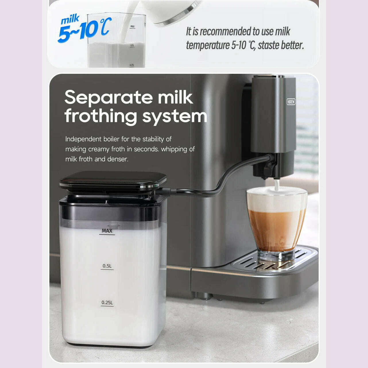 HiBREW Fully Automatic Espresso Machine Cappuccino Milk System 6 Coffee Varieties Intuitive Touch Display With Grinder H16 - KIMLUD