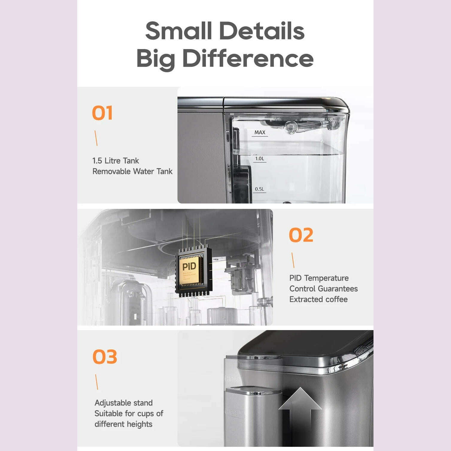 HiBREW Fully Automatic Espresso Machine Cappuccino Milk System 6 Coffee Varieties Intuitive Touch Display With Grinder H16 - KIMLUD