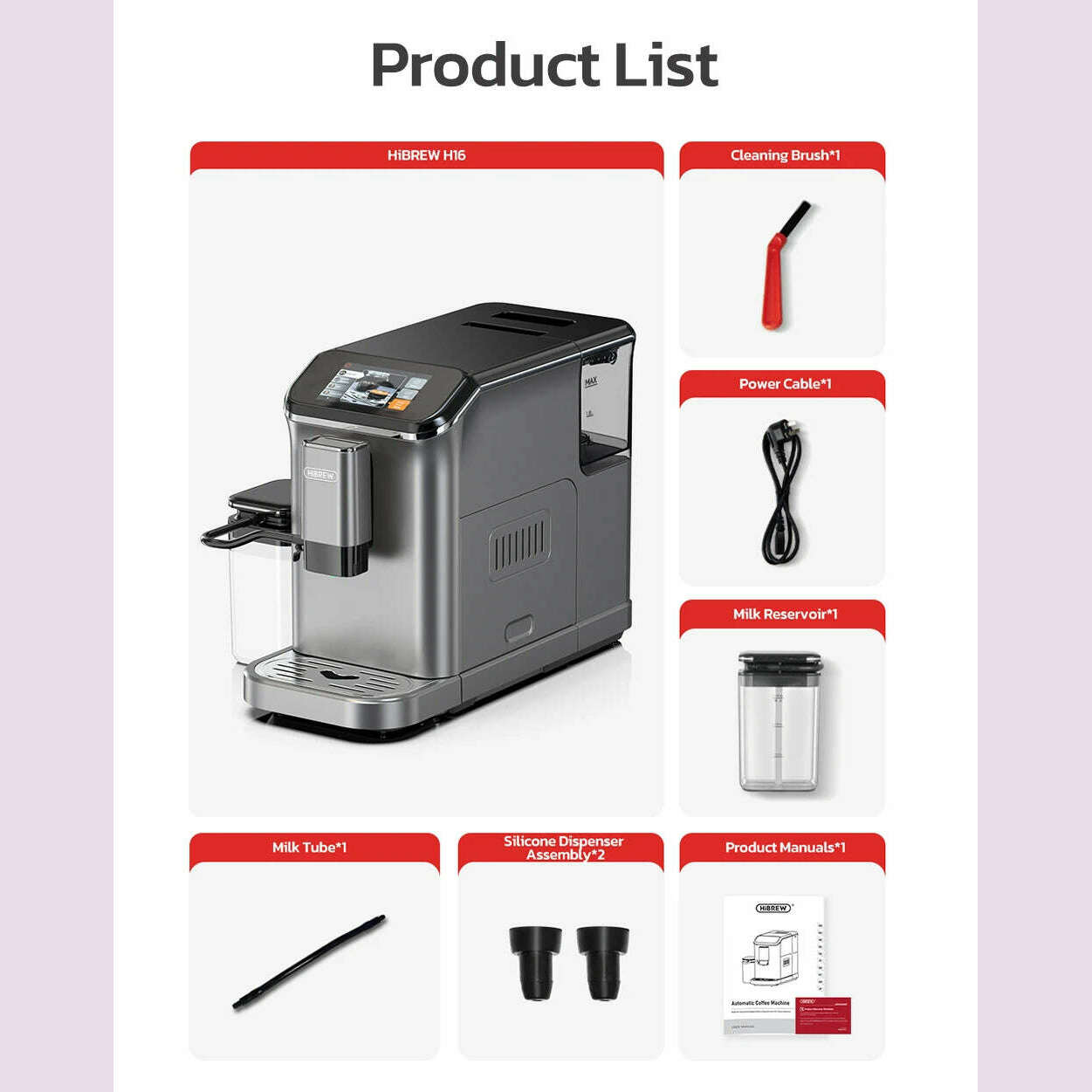 HiBREW Fully Automatic Espresso Machine Cappuccino Milk System 6 Coffee Varieties Intuitive Touch Display With Grinder H16 - KIMLUD