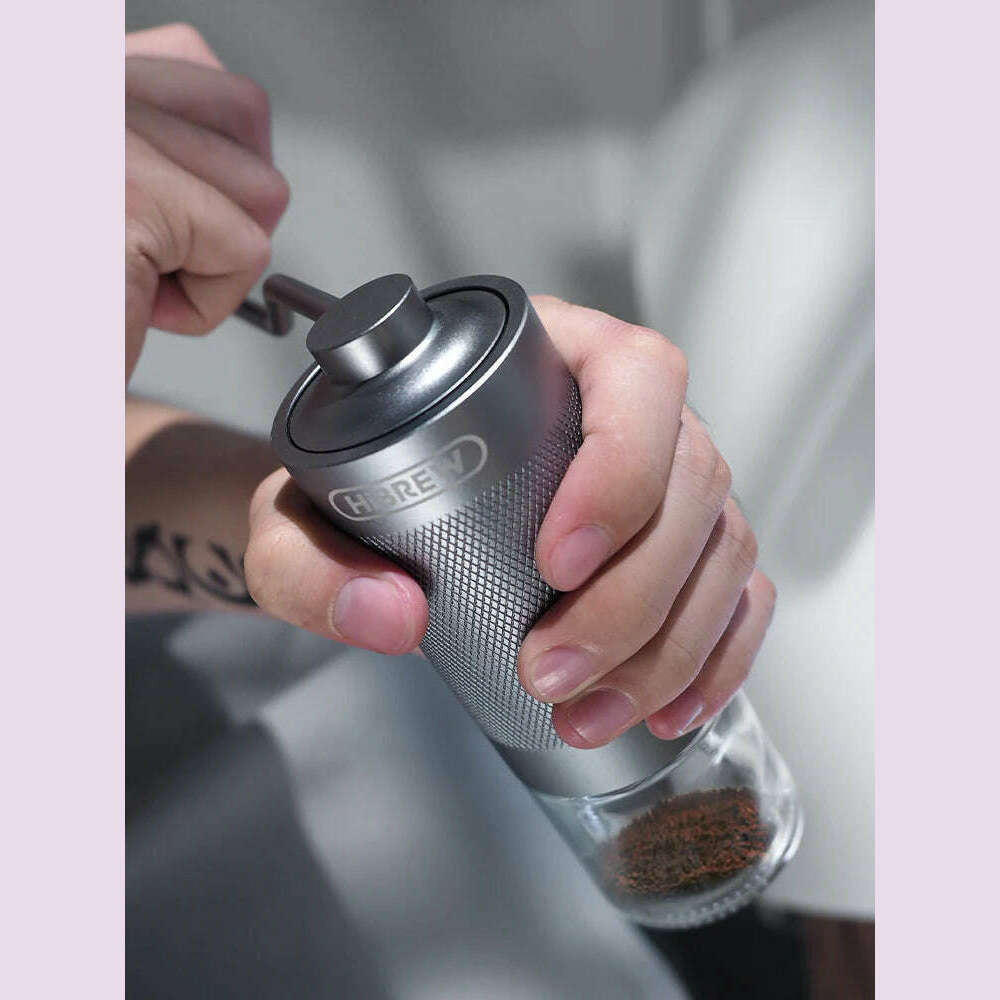HiBREW Manual Coffee Grinder Portable High Quality Hand Grinder Mill Aluminium With Visual Bean Storage G4 - KIMLUD