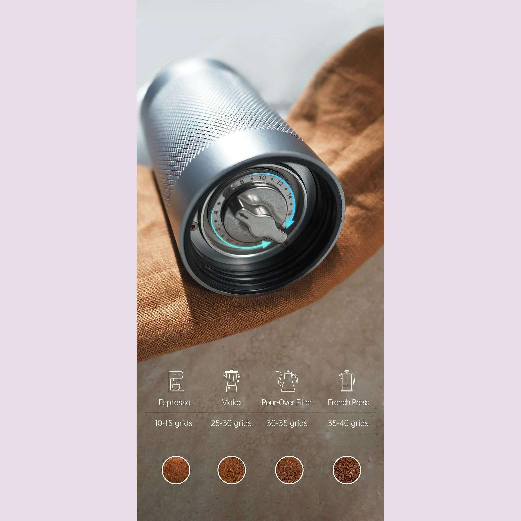 HiBREW Manual Coffee Grinder Portable High Quality Hand Grinder Mill Aluminium With Visual Bean Storage G4 - KIMLUD