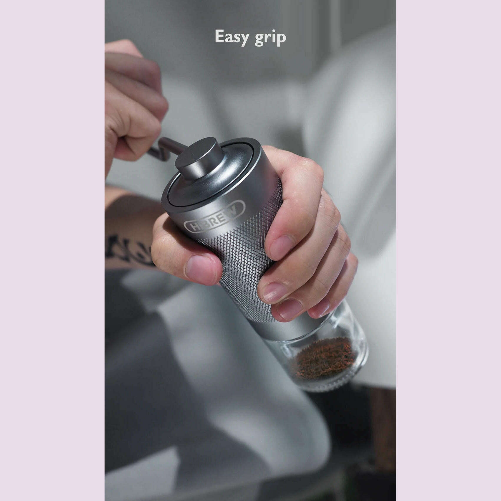 HiBREW Manual Coffee Grinder Portable High Quality Hand Grinder Mill Aluminium With Visual Bean Storage G4 - KIMLUD