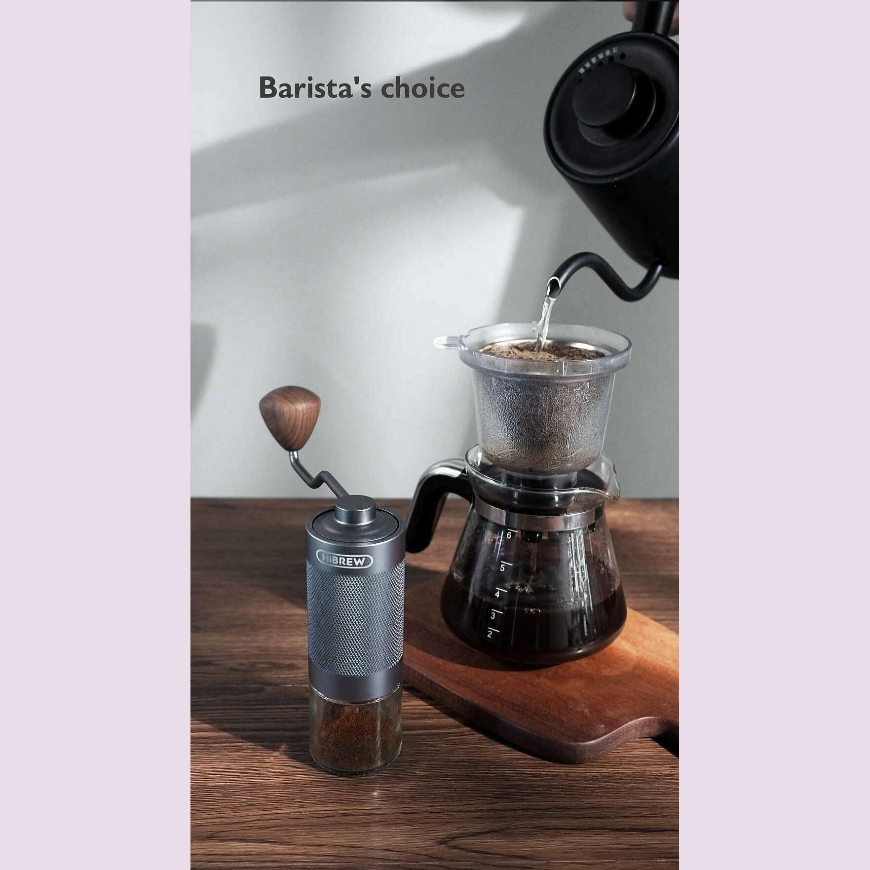 HiBREW Manual Coffee Grinder Portable High Quality Hand Grinder Mill Aluminium With Visual Bean Storage G4 - KIMLUD