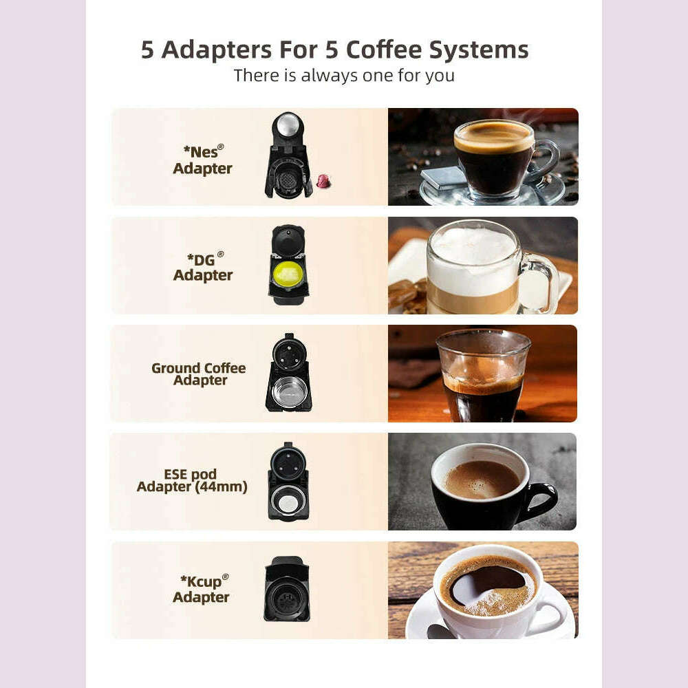 HiBREW Multiple Capsule Coffee Machine, Hot/Cold Dolce Gusto Milk Nespresso Capsule ESE Pod Ground Coffee Cafeteria 19Bar 5 in 1 - KIMLUD