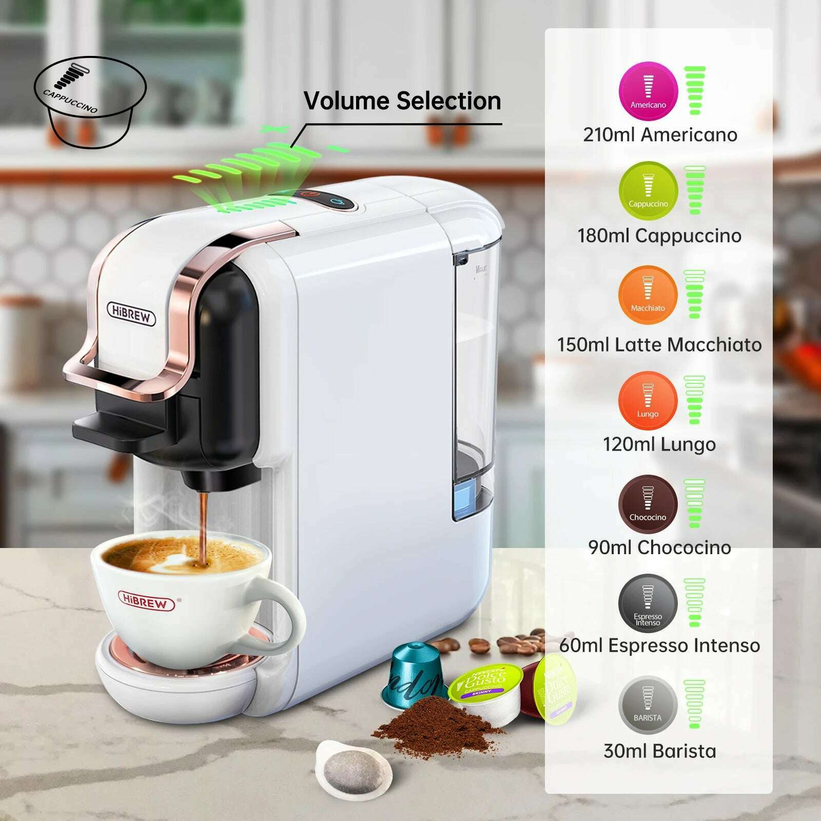 HiBREW Multiple Capsule Coffee Machine, Hot/Cold Dolce Gusto Milk Nespresso Capsule ESE Pod Ground Coffee Cafeteria 19Bar 5 in 1 - KIMLUD