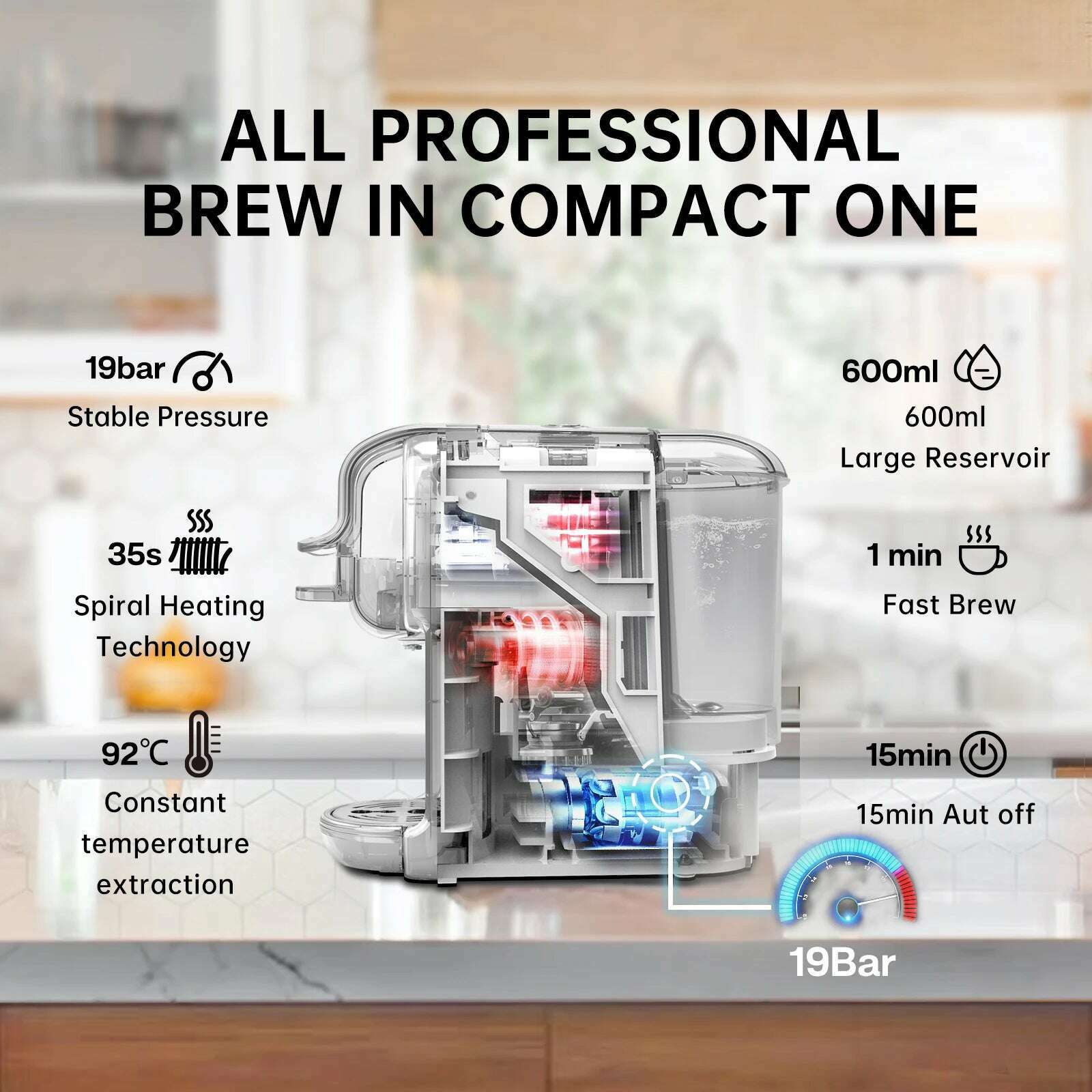 HiBREW Multiple Capsule Coffee Machine, Hot/Cold Dolce Gusto Milk Nespresso Capsule ESE Pod Ground Coffee Cafeteria 19Bar 5 in 1 - KIMLUD