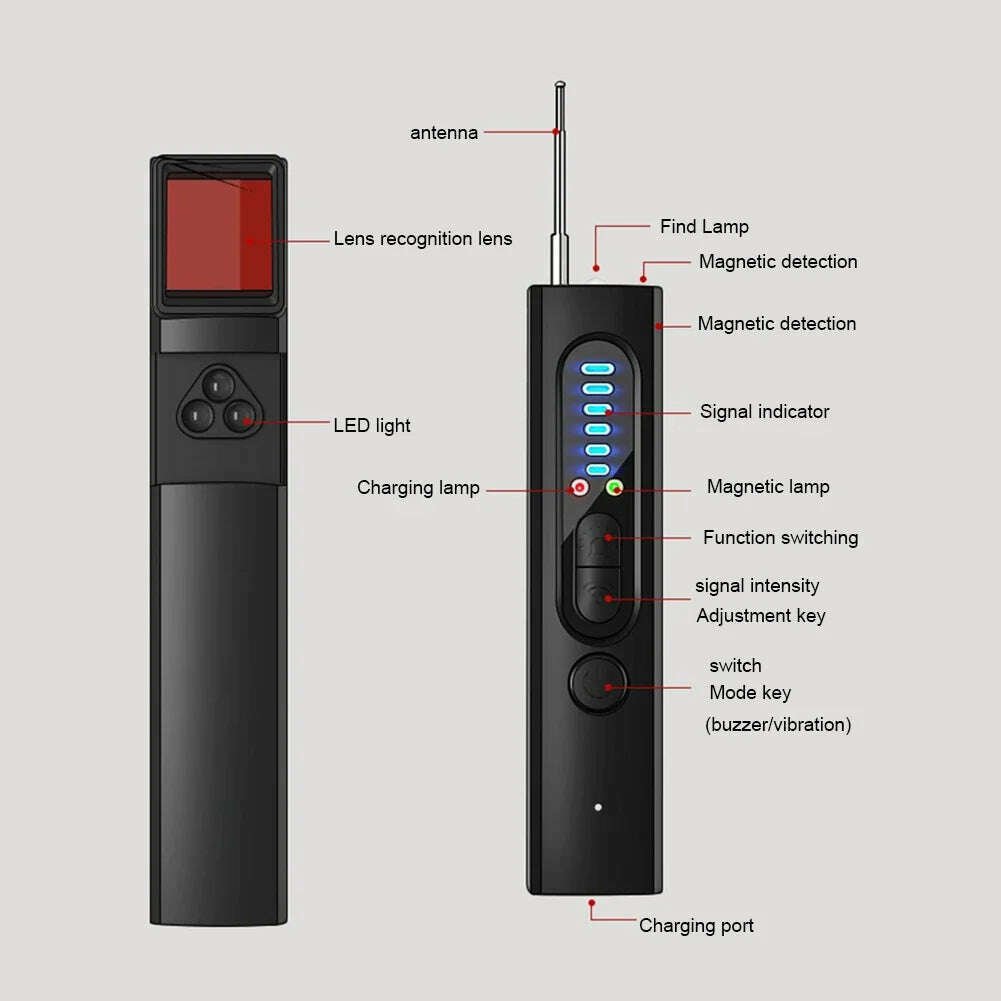 Hidden Camera Detector Anti-Spy Car GPS Tracker Listening Device Bug RF Wireless All Signal Scanner Gadget Security Protection - KIMLUD