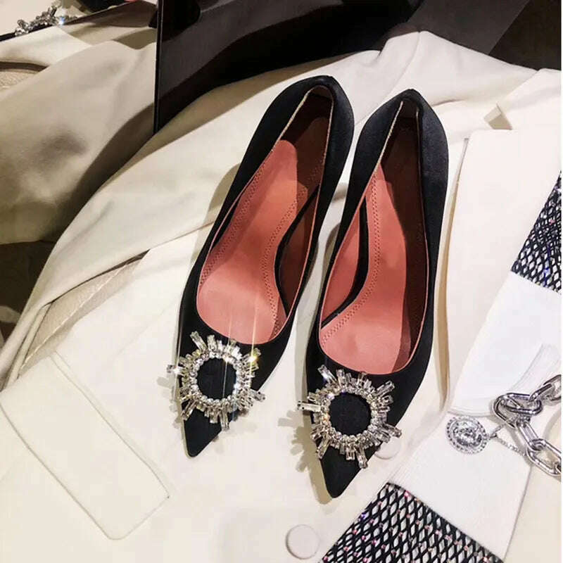 KIMLUD, High Heels Women's Crystal Diamond Buckle Sexy Shoes Pointed Shoes Stiletto Heels Womens Shoes, Black(8cm) / 34, KIMLUD APPAREL - Womens Clothes