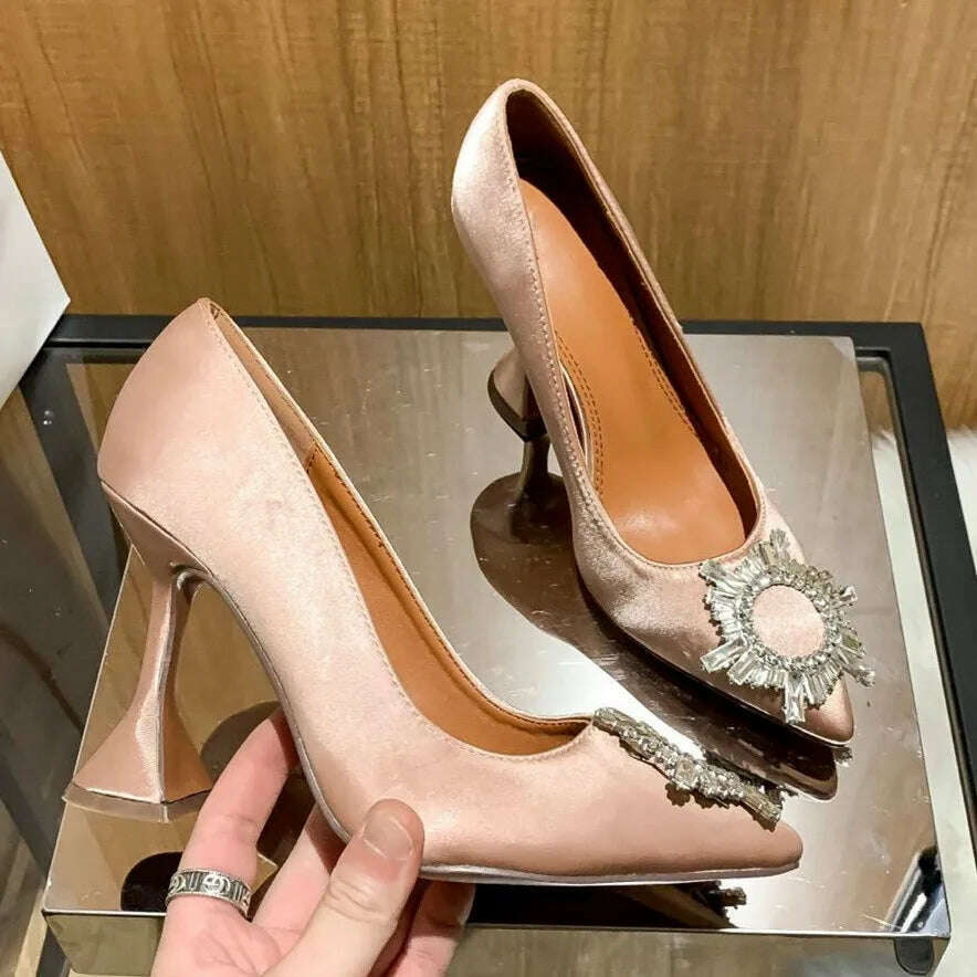 KIMLUD, High Heels Women's Crystal Diamond Buckle Sexy Shoes Pointed Shoes Stiletto Heels Womens Shoes, Champagne(10cm) / 34, KIMLUD APPAREL - Womens Clothes