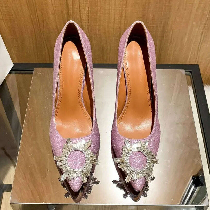 KIMLUD, High Heels Women's Crystal Diamond Buckle Sexy Shoes Pointed Shoes Stiletto Heels Womens Shoes, Flash pink(8cm) / 34, KIMLUD APPAREL - Womens Clothes