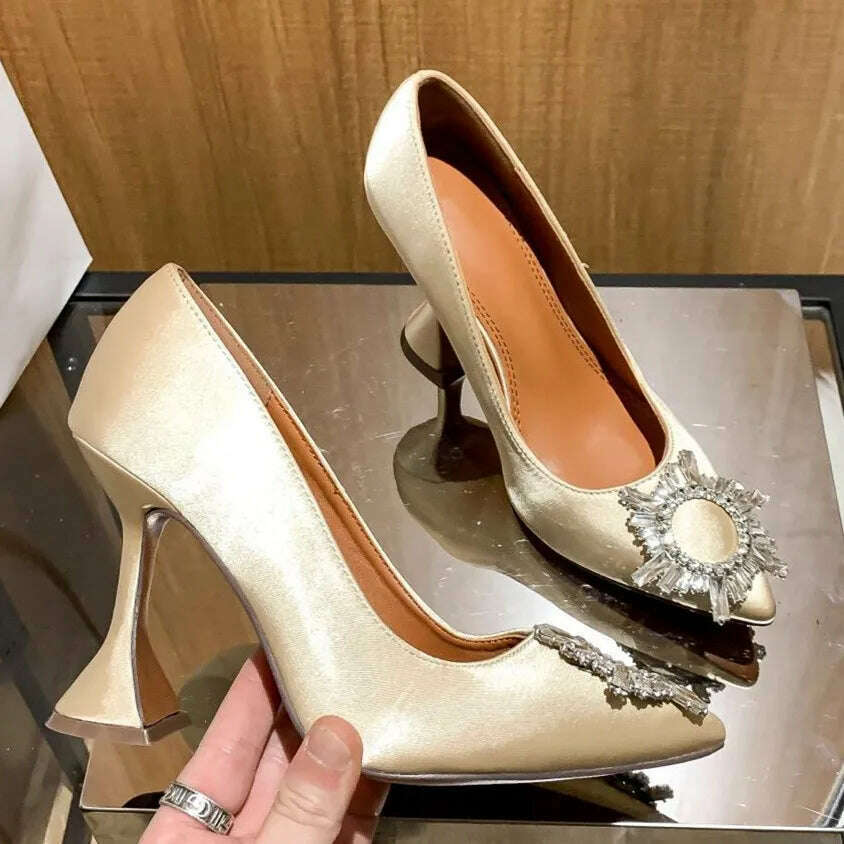 KIMLUD, High Heels Women's Crystal Diamond Buckle Sexy Shoes Pointed Shoes Stiletto Heels Womens Shoes, Apricot(10cm) / 34, KIMLUD APPAREL - Womens Clothes