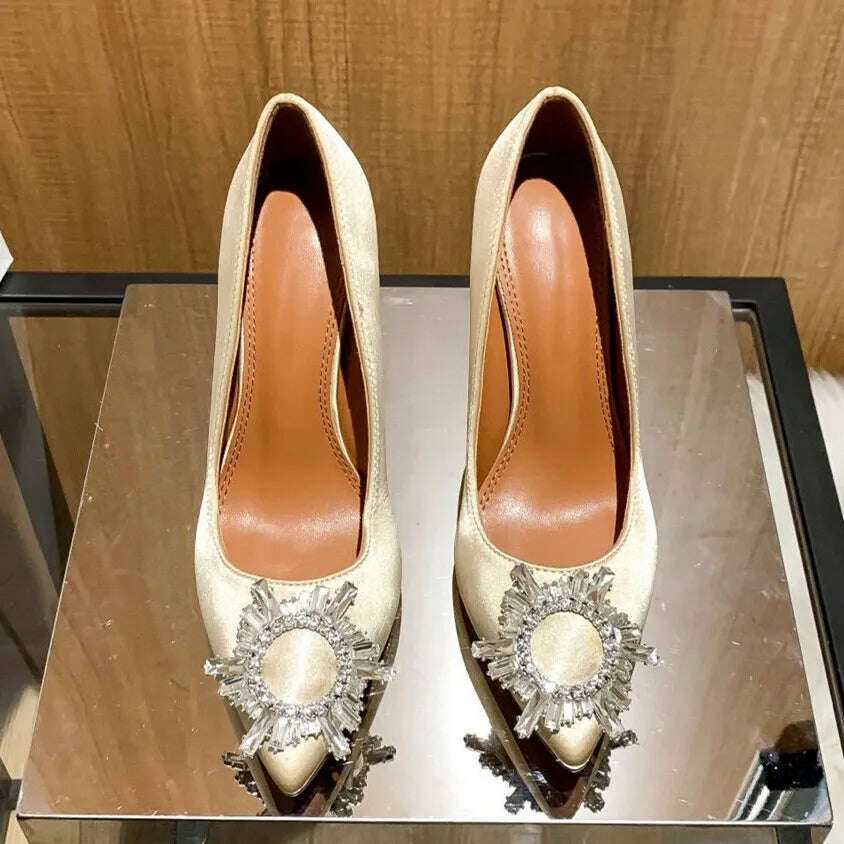 KIMLUD, High Heels Women's Crystal Diamond Buckle Sexy Shoes Pointed Shoes Stiletto Heels Womens Shoes, Apricot(8cm) / 34, KIMLUD APPAREL - Womens Clothes