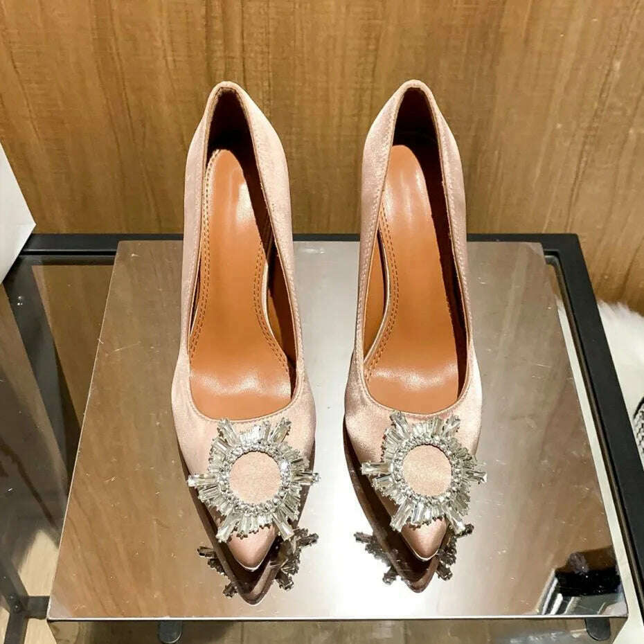 KIMLUD, High Heels Women's Crystal Diamond Buckle Sexy Shoes Pointed Shoes Stiletto Heels Womens Shoes, Champagne(8cm) / 34, KIMLUD APPAREL - Womens Clothes